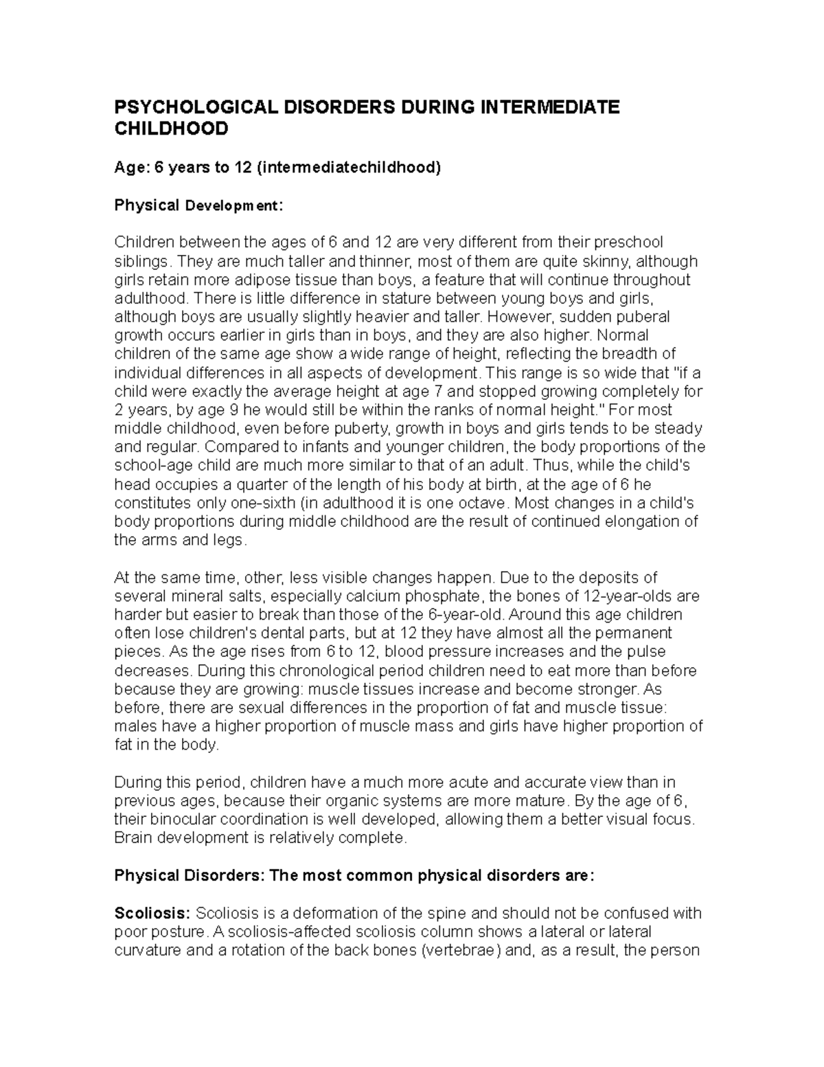 Psychological Disorders During Intermediate Childhood - PSYCHOLOGICAL ...
