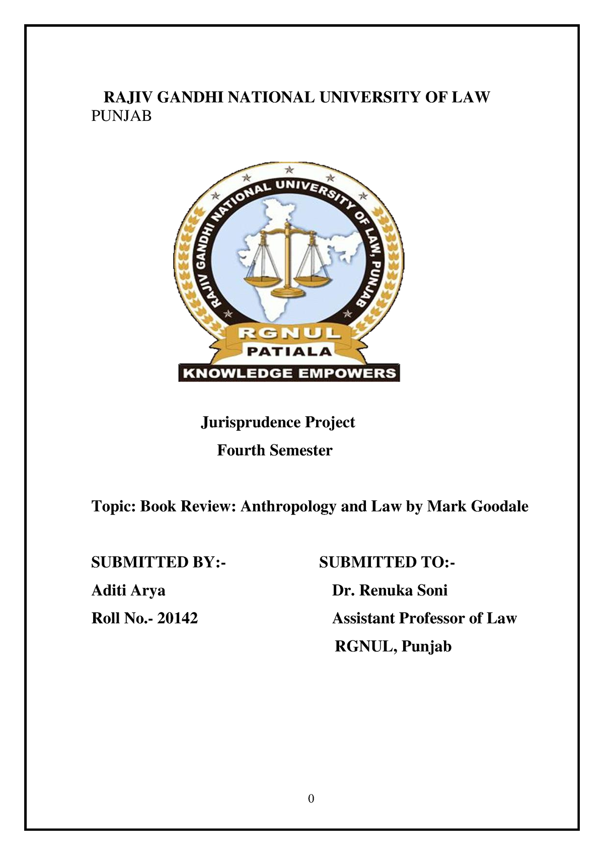 Jurisprudence Project pdf - RAJIV GANDHI NATIONAL UNIVERSITY OF LAW ...