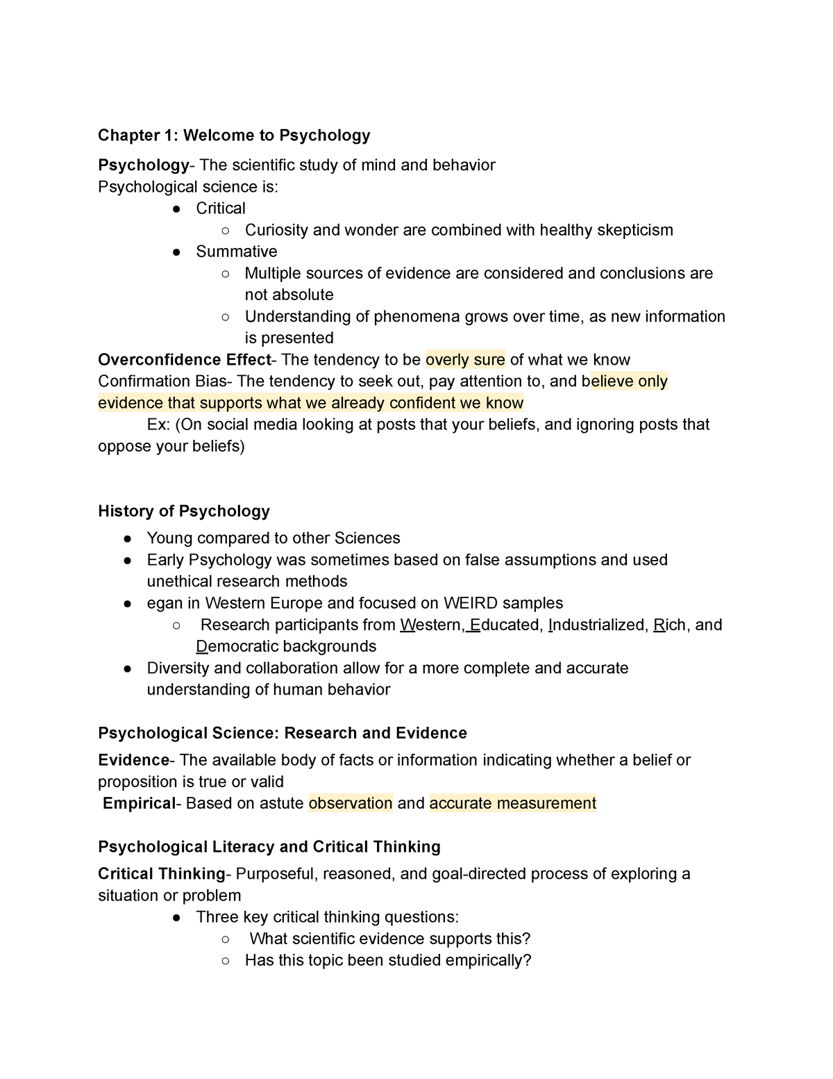 UMBC Psyc 100 Chapter 1 Notes - Chapter 1: Welcome to Psychology ...