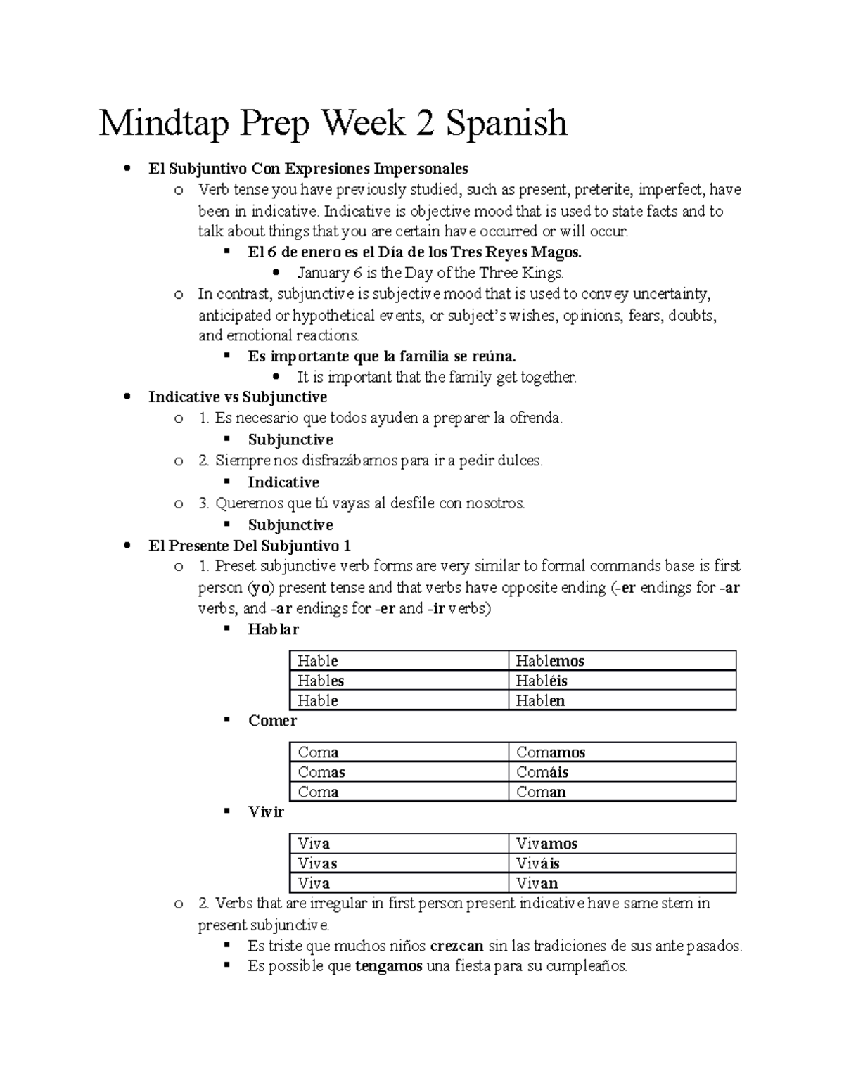 Mindtap Prep Week 2 Spanish - Mindtap Prep Week 2 Spanish El Subjuntivo ...