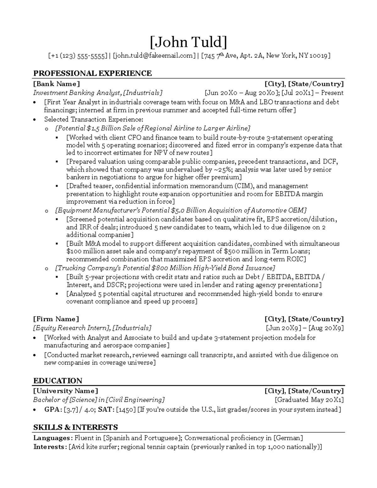 Private Equity Resume Template from Investment Banking Warning TT