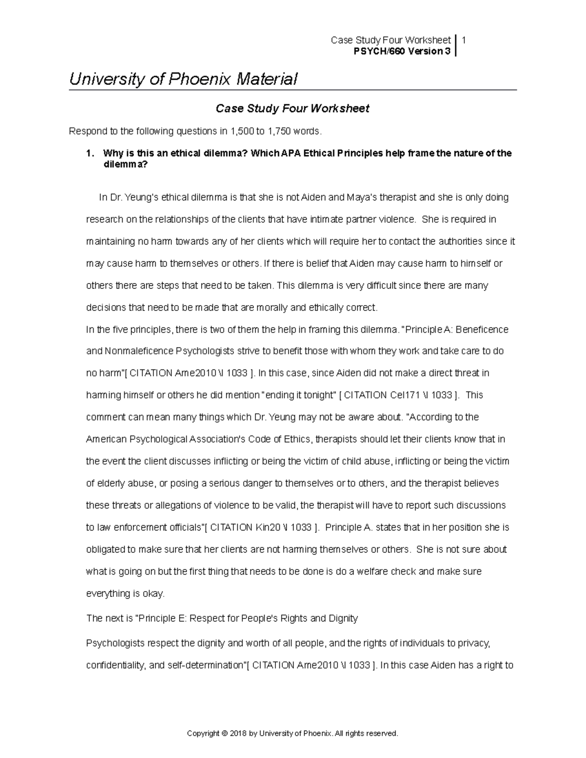 Case Study Four Worksheet - PSYCH/660 Version 3 University of Phoenix ...