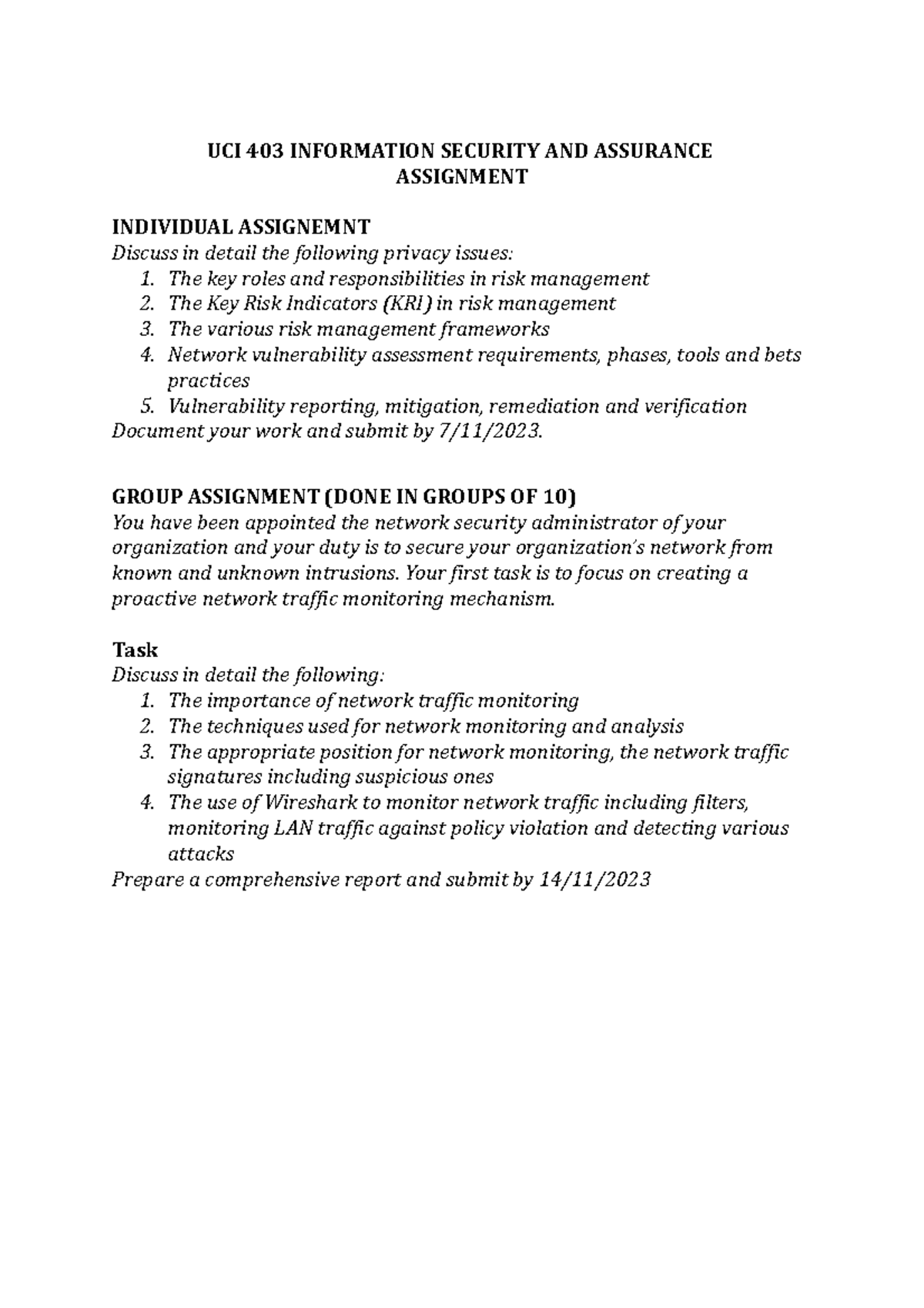 UCI 403 Individual AND Group Assignment - UCI 403 INFORMATION SECURITY ...