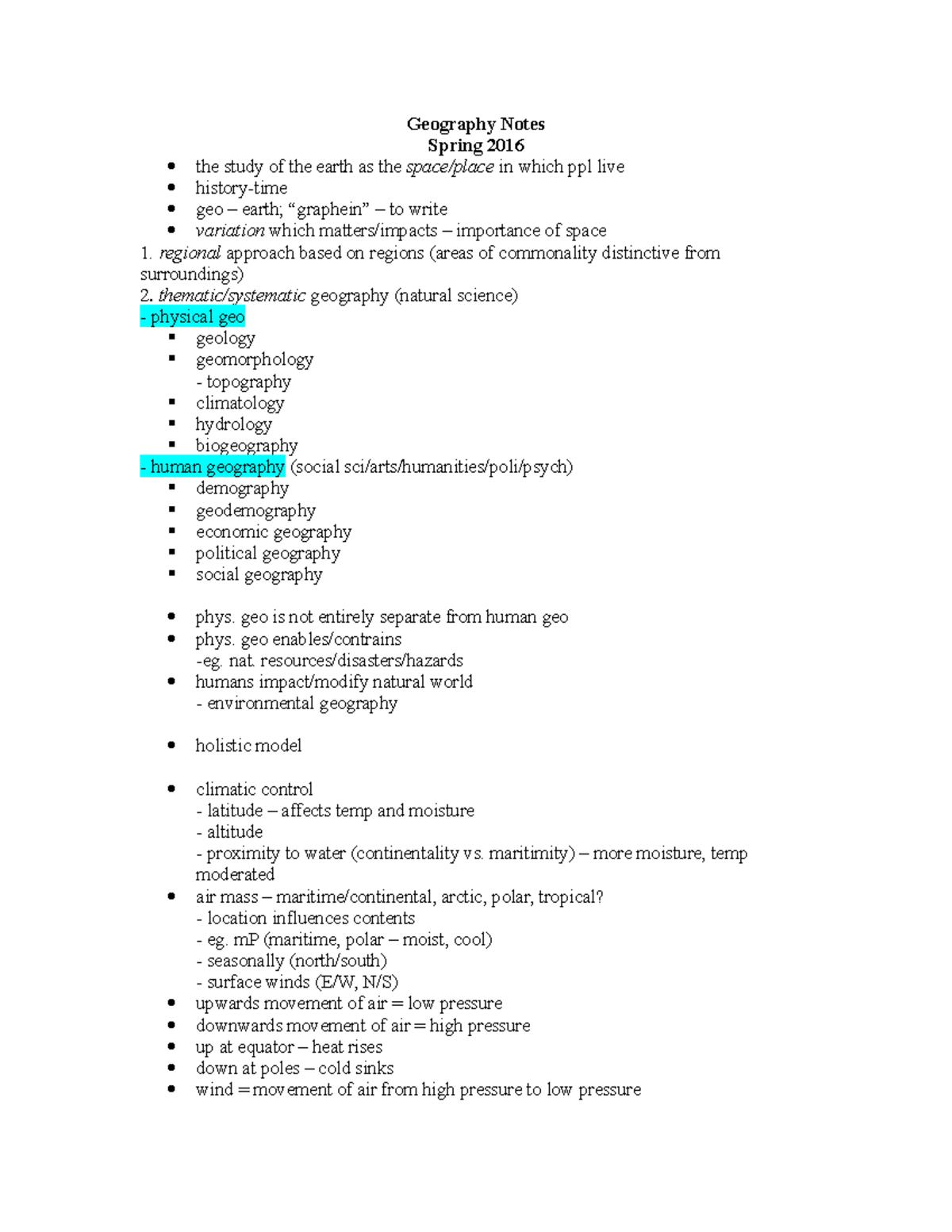 Geography Notes - Dr. John Rose - Geography Notes Spring 2016 the study ...