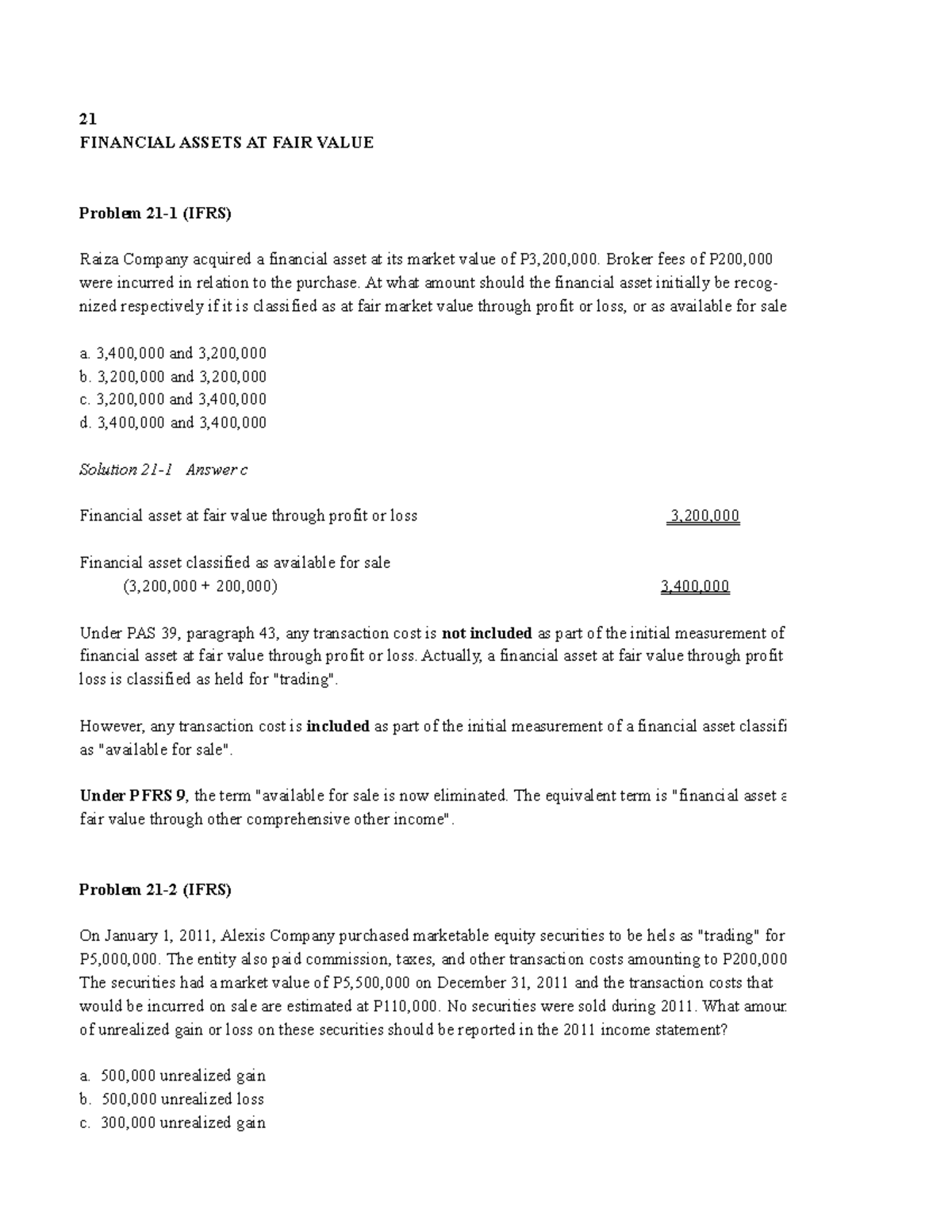 Financial Assets at Fair Value - BS Accountancy - BatStateU - Studocu