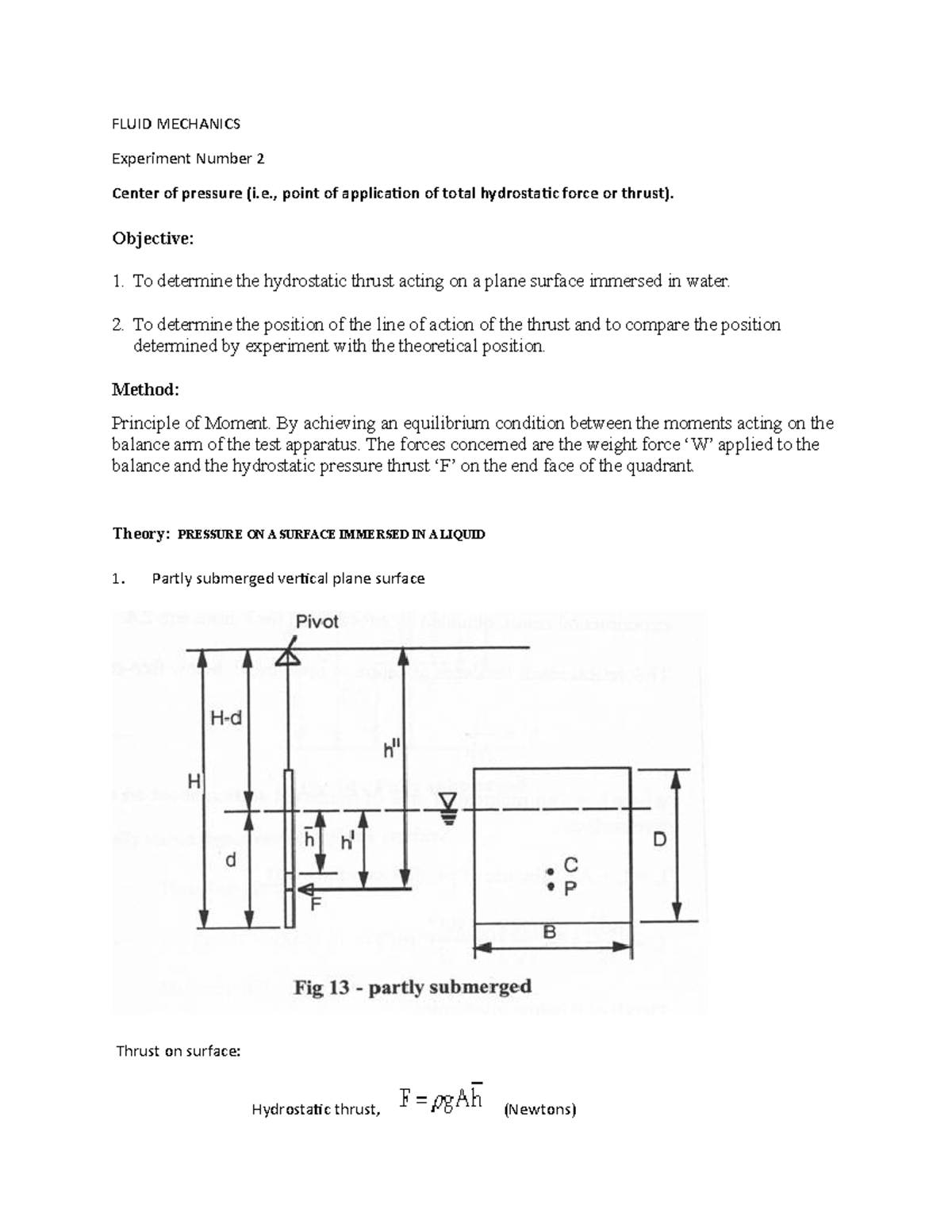 Fluid Mechanics 2 - Practical - FLUID MECHANICS Experiment Number 2 ...