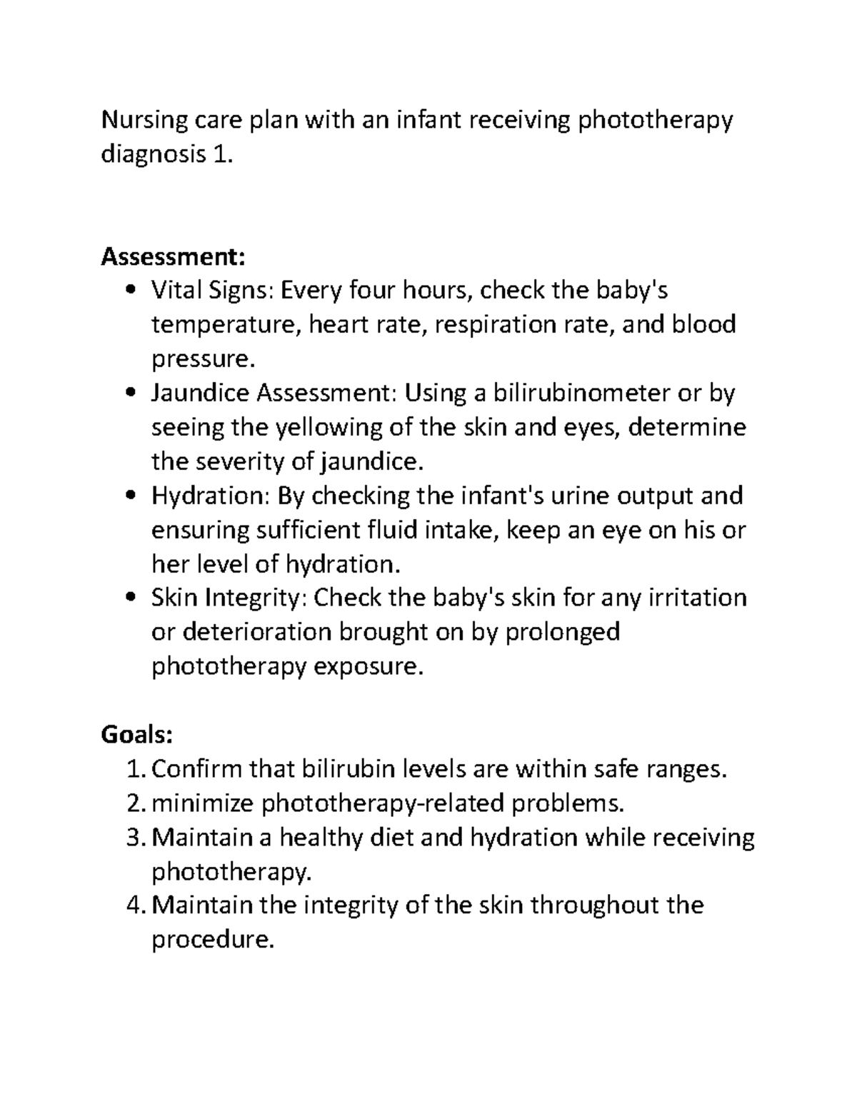 Nursing Care Plan for Infant Receiving Phototherapy Studocu