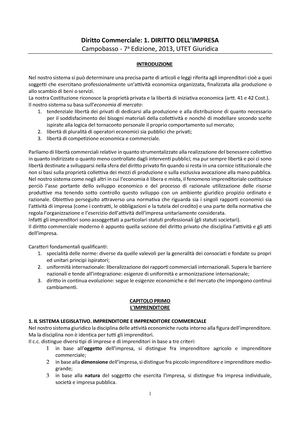 Diritto Commerciale 1 Campobasso - G. CAMPOBASSO DIRITTO COMMERCIALE 1  DIRITTO Edizione INDICE - Studocu