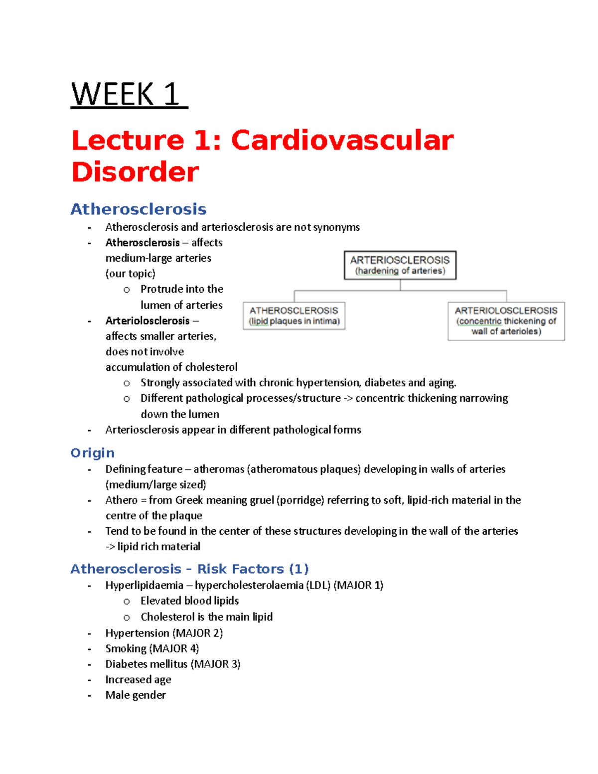 WEEK 1 - CARD 1 - Lecture notes 1 - WEEK 1 Lecture 1: Cardiovascular ...