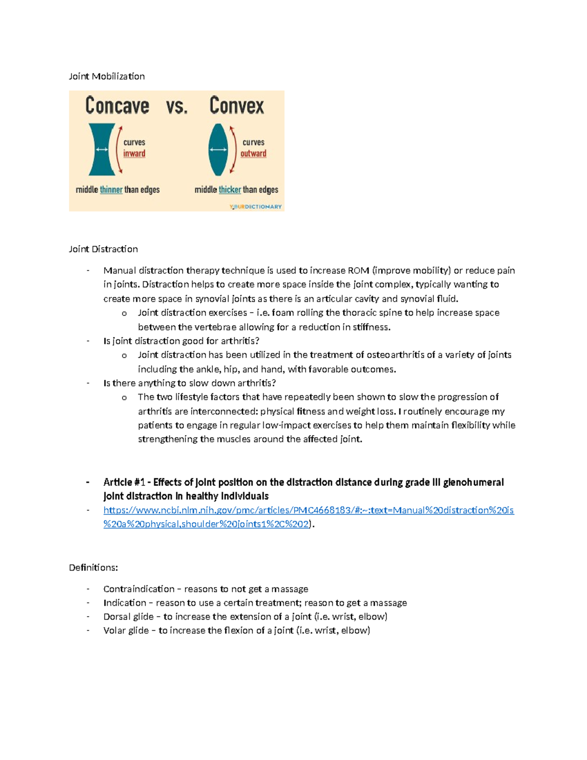 Joint Mobilization Notes - Joint Mobilization Joint Distraction ...