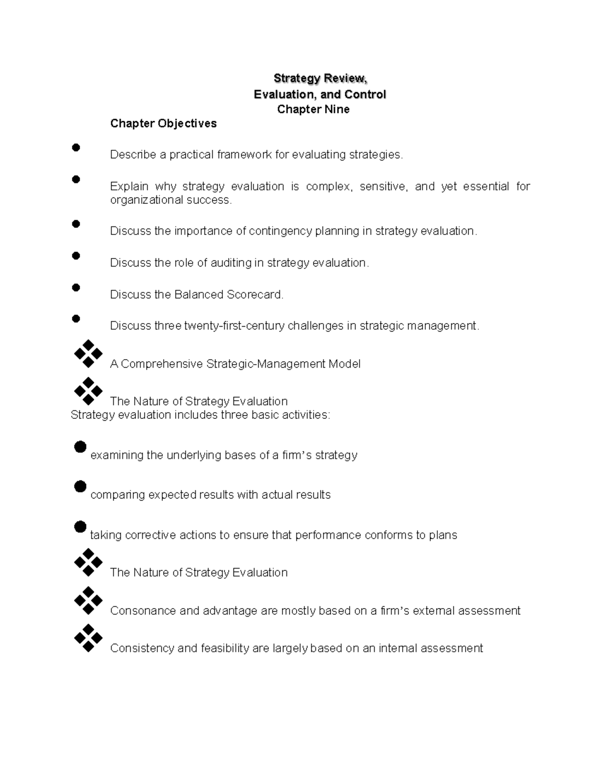 Chapter 9 Strategic Management Strategy Review, Evaluation, and