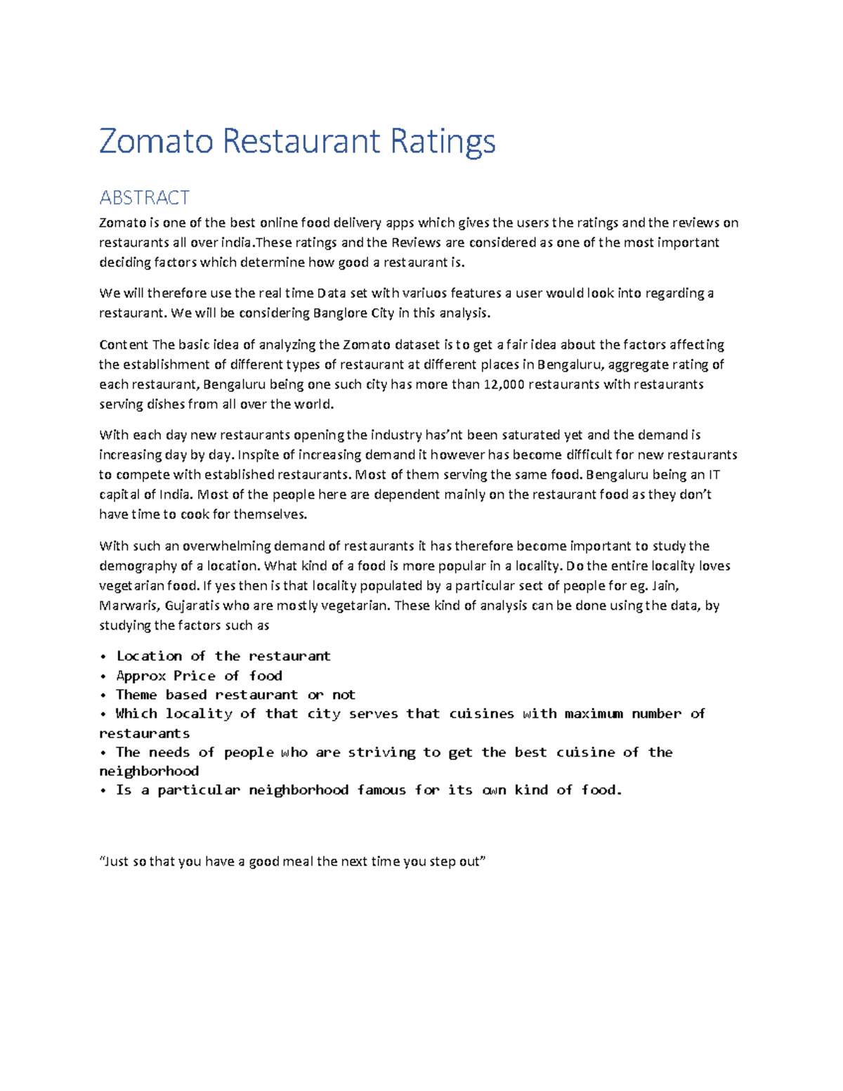 literature review of zomato