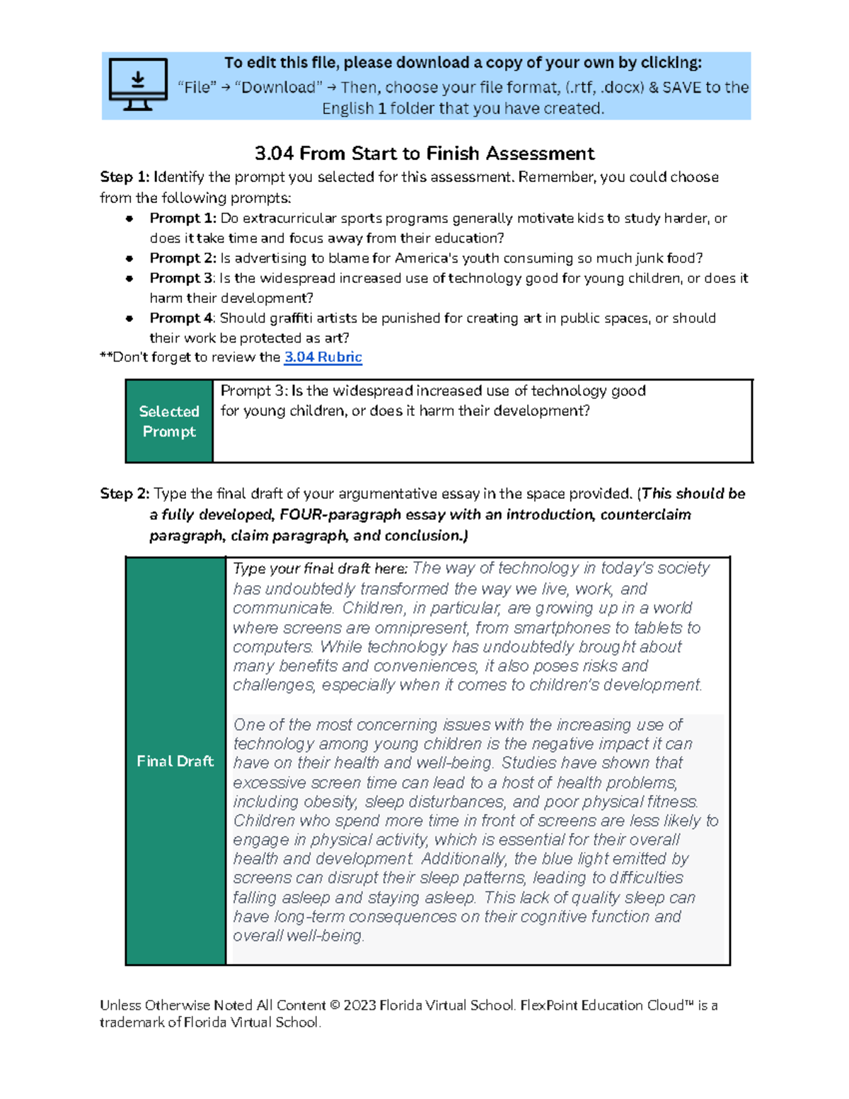 Copy of 3.04 Assignment - 3 From Start to Finish Assessment Step 1 ...