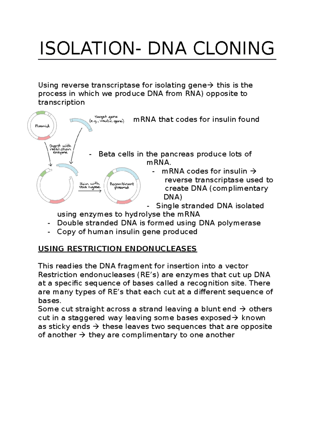Isolation- DNA cloning - ISOLATION- DNA CLONING Using reverse ...