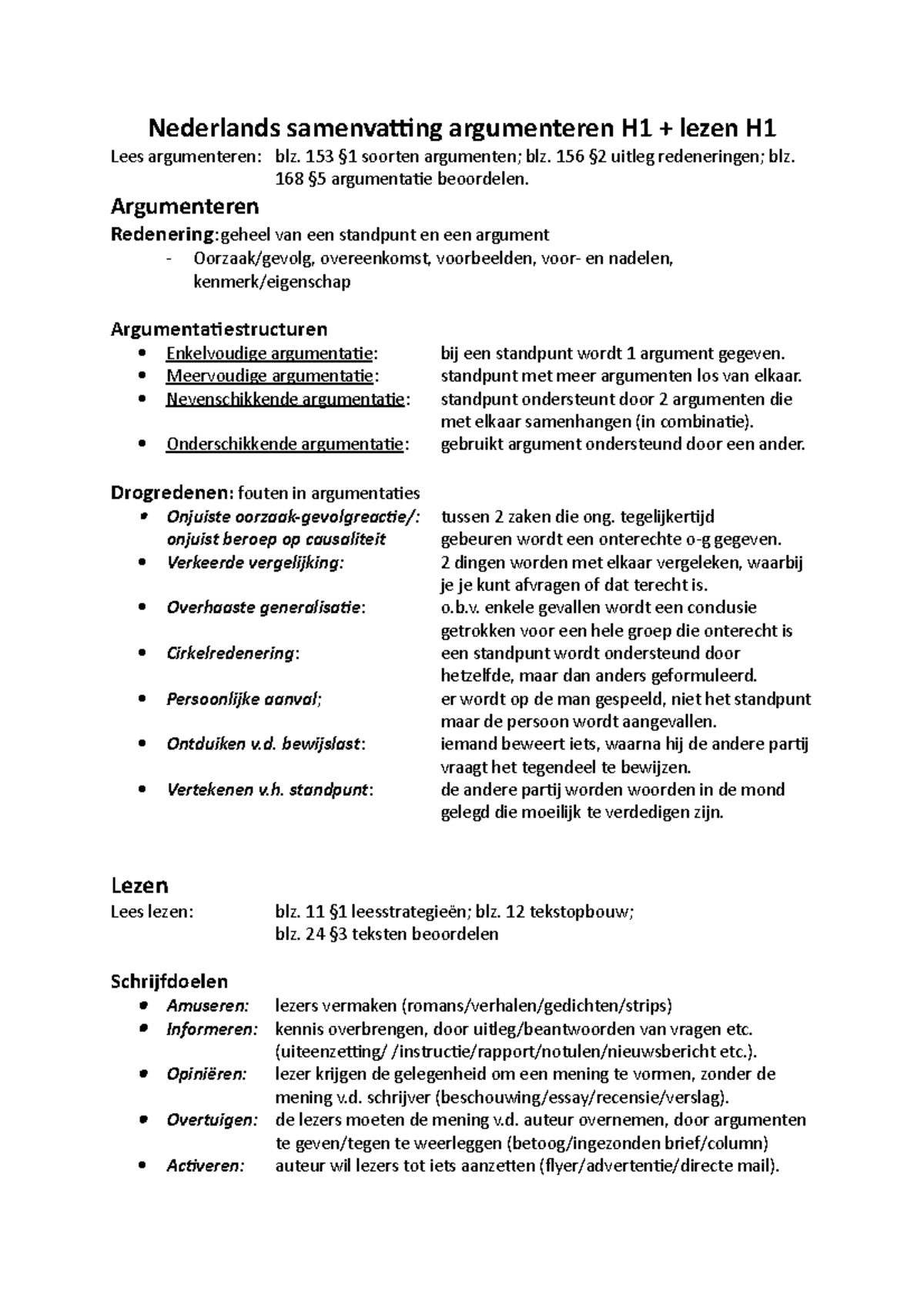 Nederlands Samenvatting Argumenteren - 153 §1 Soorten Argumenten; Blz ...