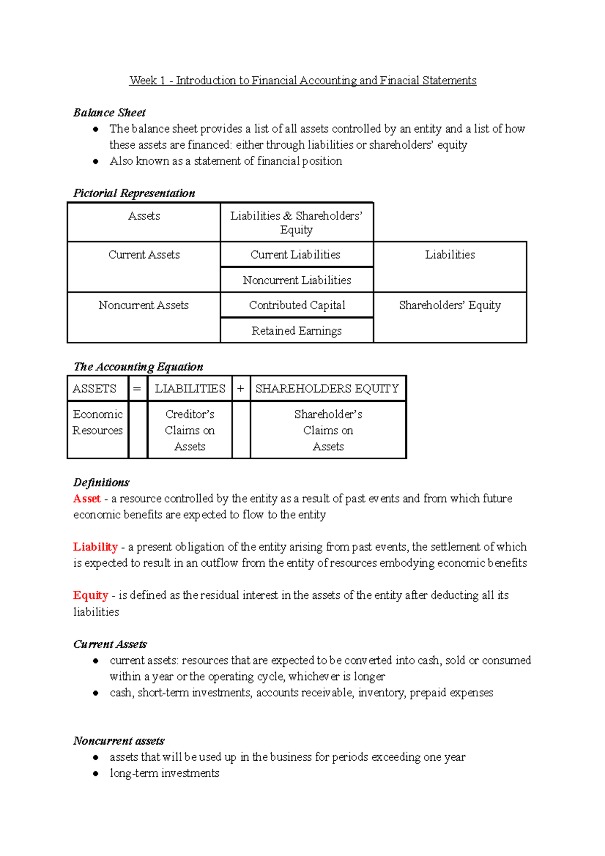 BUSI 1001 Lecture Notes - Week 1 - Introduction To Financial Accounting ...