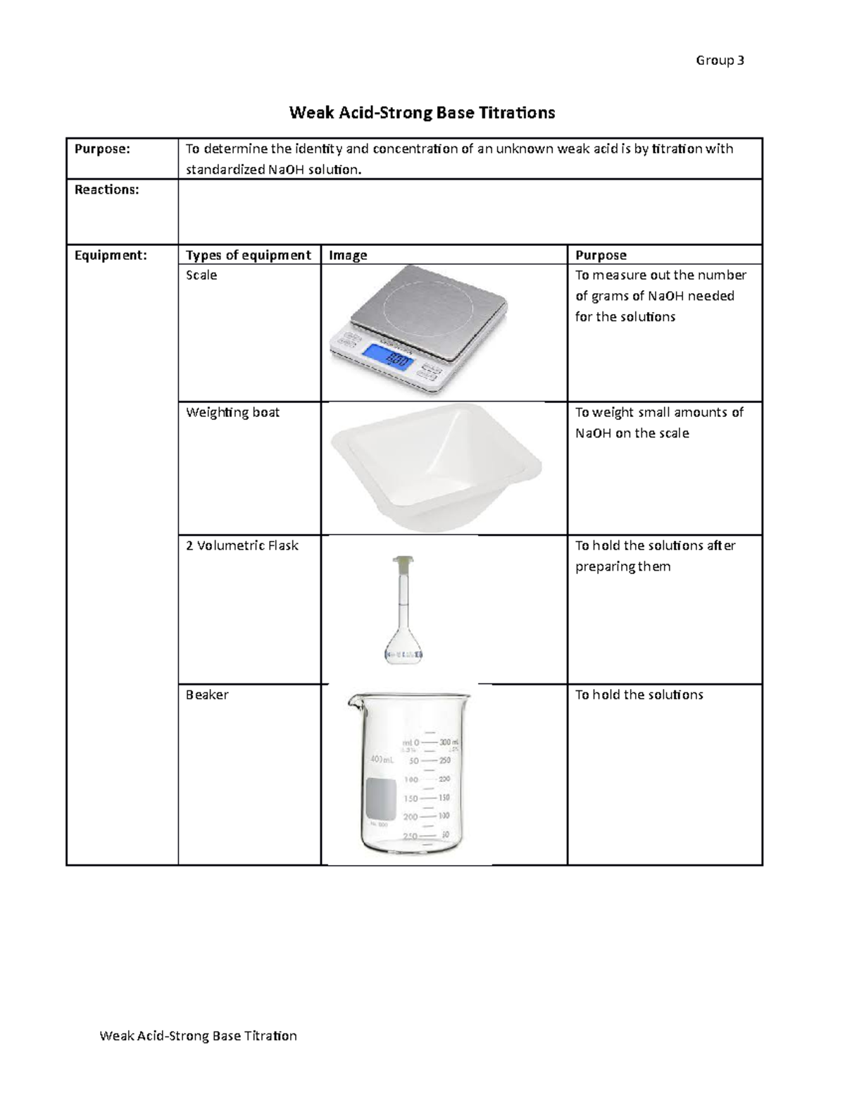 Weak AcidStrong Base Titration Lab Report Weak AcidStrong Base