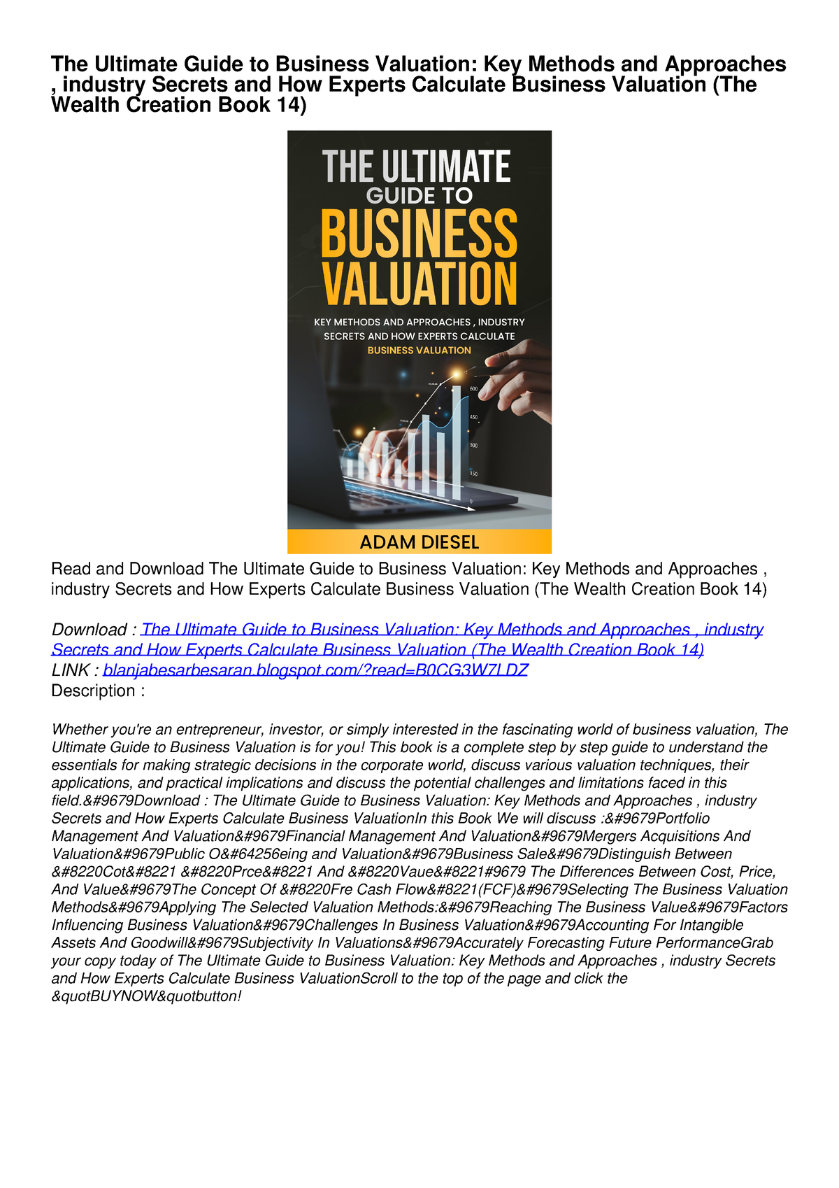 (PDF/DOWNLOAD) The Ultimate Guide To Business Valuation: Key Methods ...