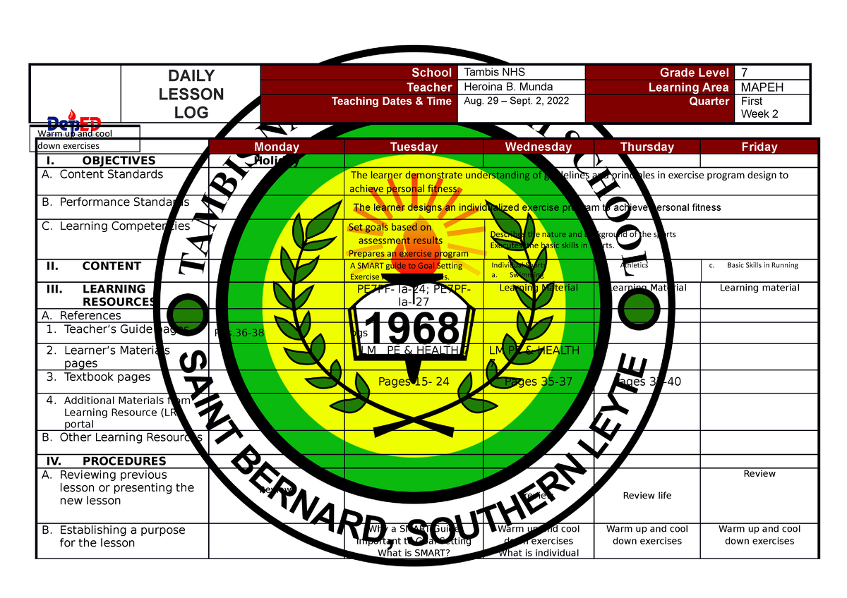 dll-mapeh-7wk2-its-good-for-learning-daily-lesson-log-school-tambis