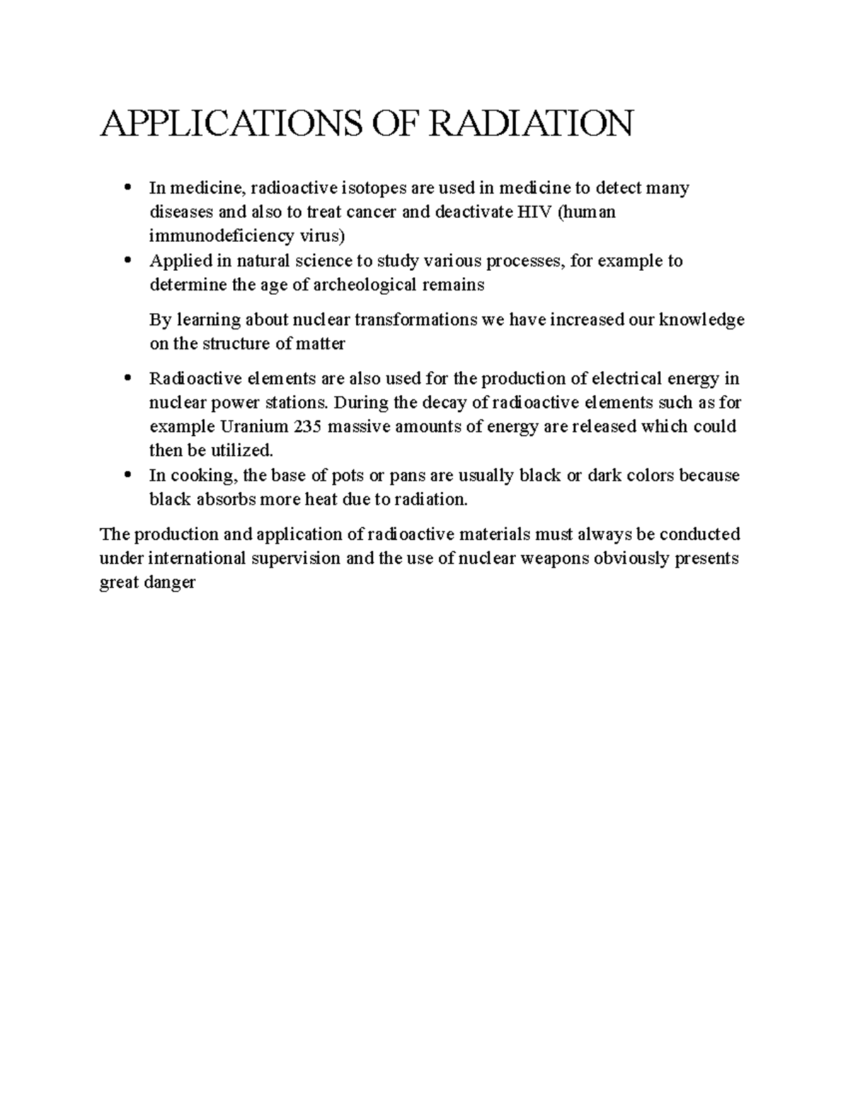 Applications OF Radiation in ChemE APPLICATIONS OF RADIATION In