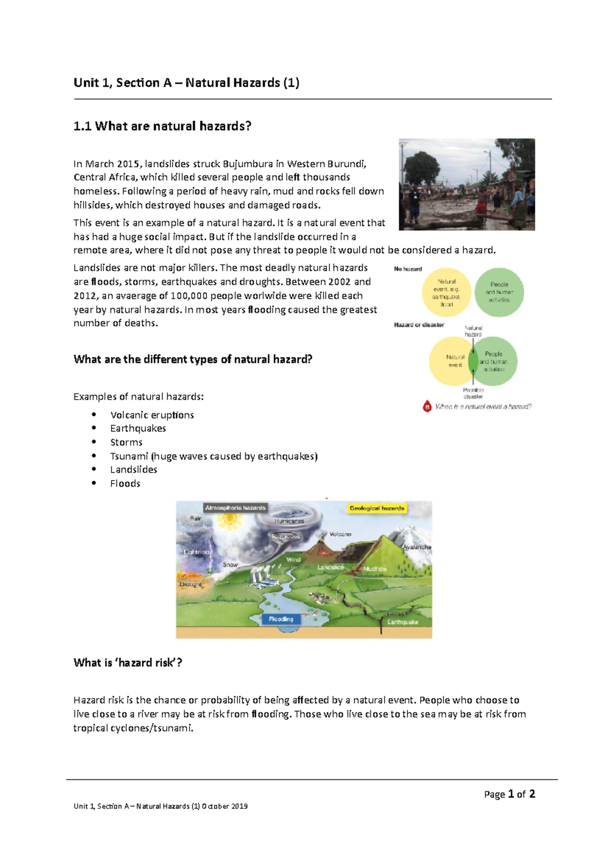 GCSE Geography Revision Notes - Natural Hazards - Oct 2019 - Unit 1 ...