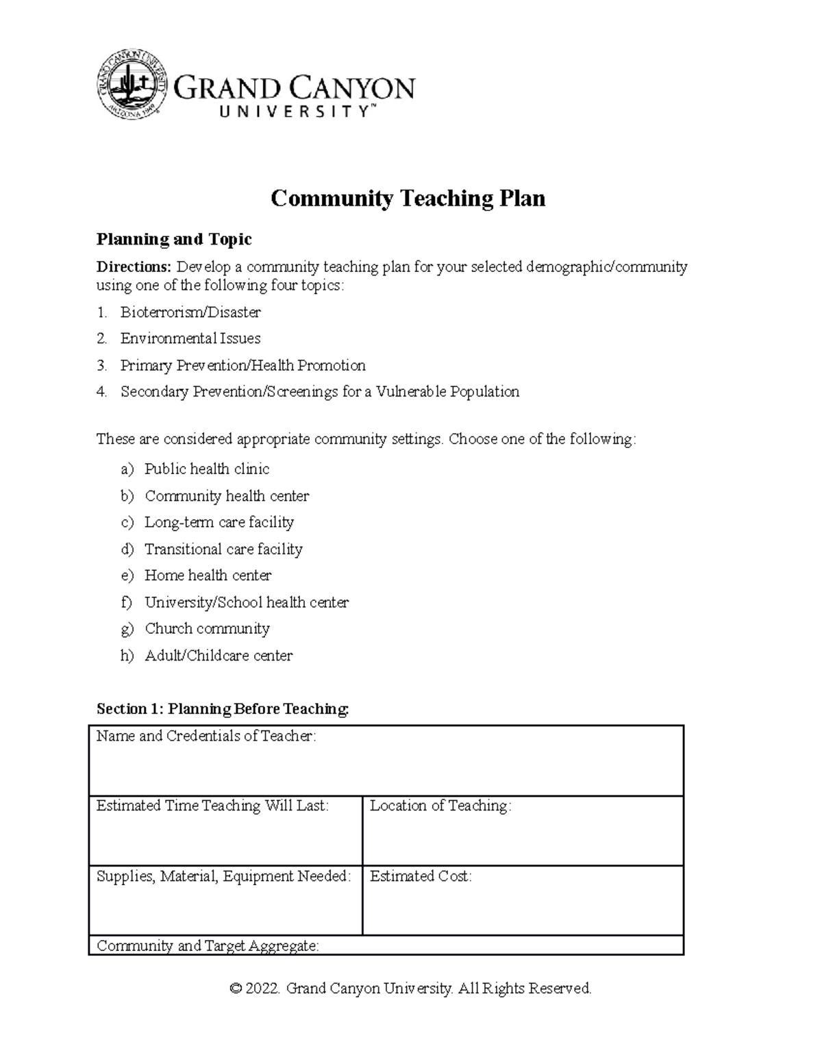 NRS 428VN RS T3 Community Teaching Community Teaching Plan Planning
