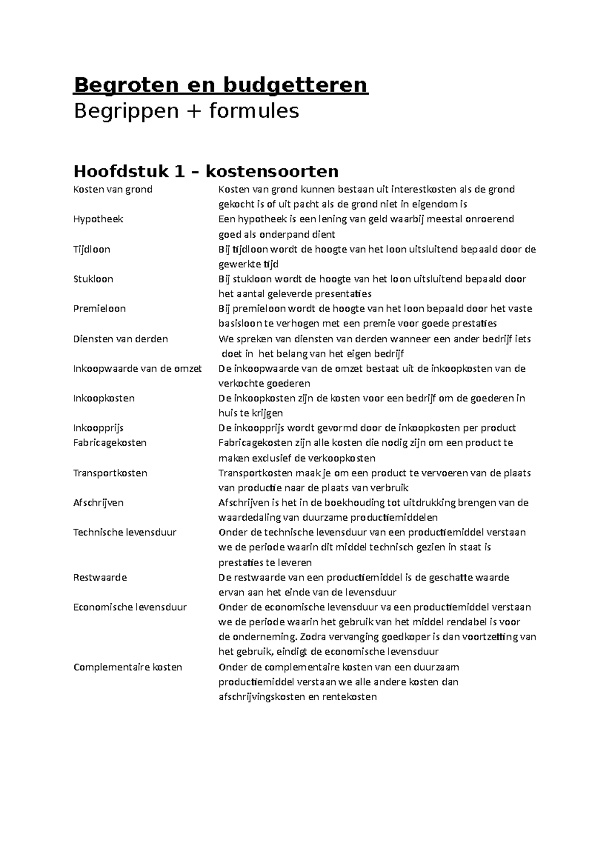 Begroten en budgetteren - Begroten en budgetteren Begrippen + formules ...