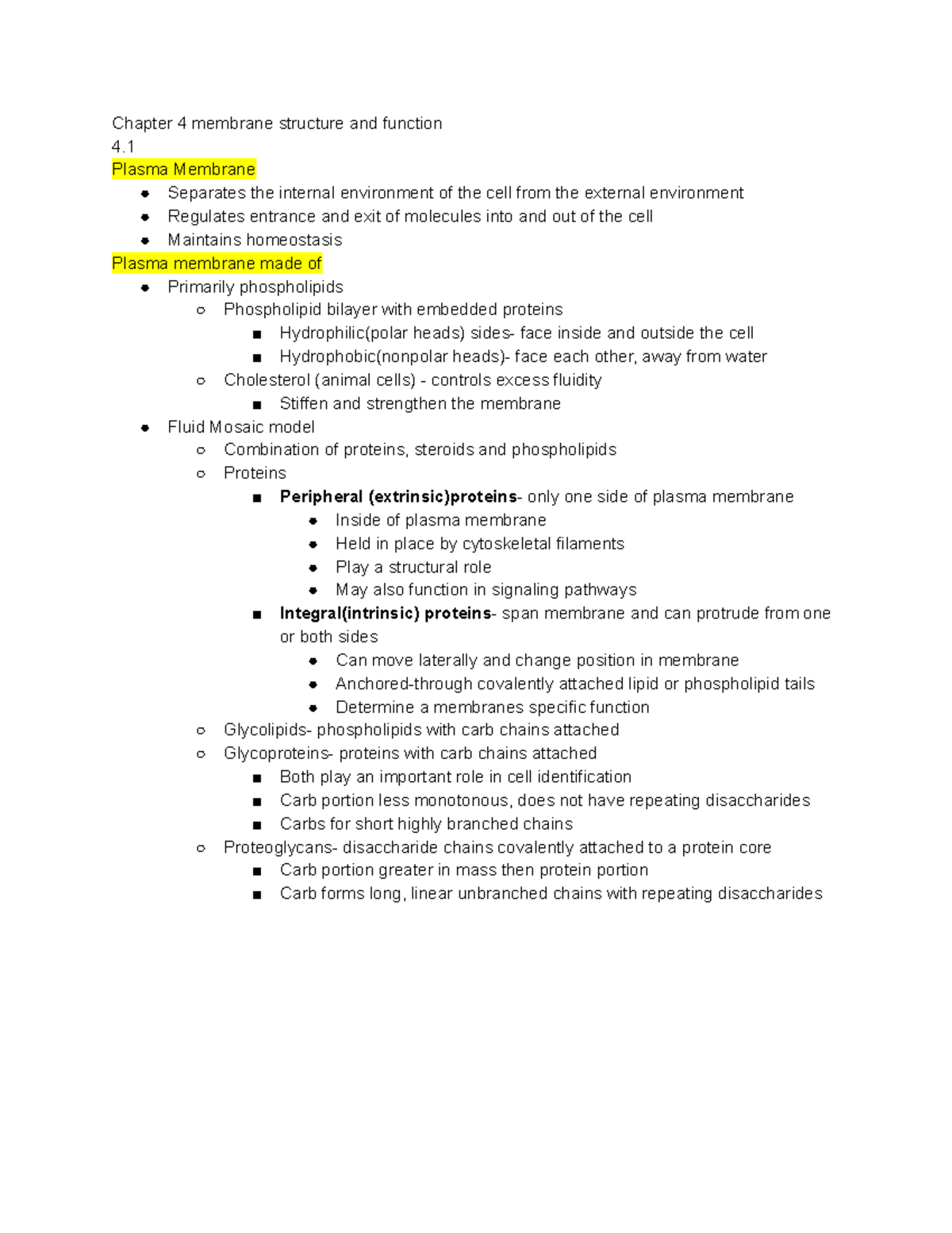 Bio study guide exam 2 - Chapter 4 membrane structure and function 4 ...
