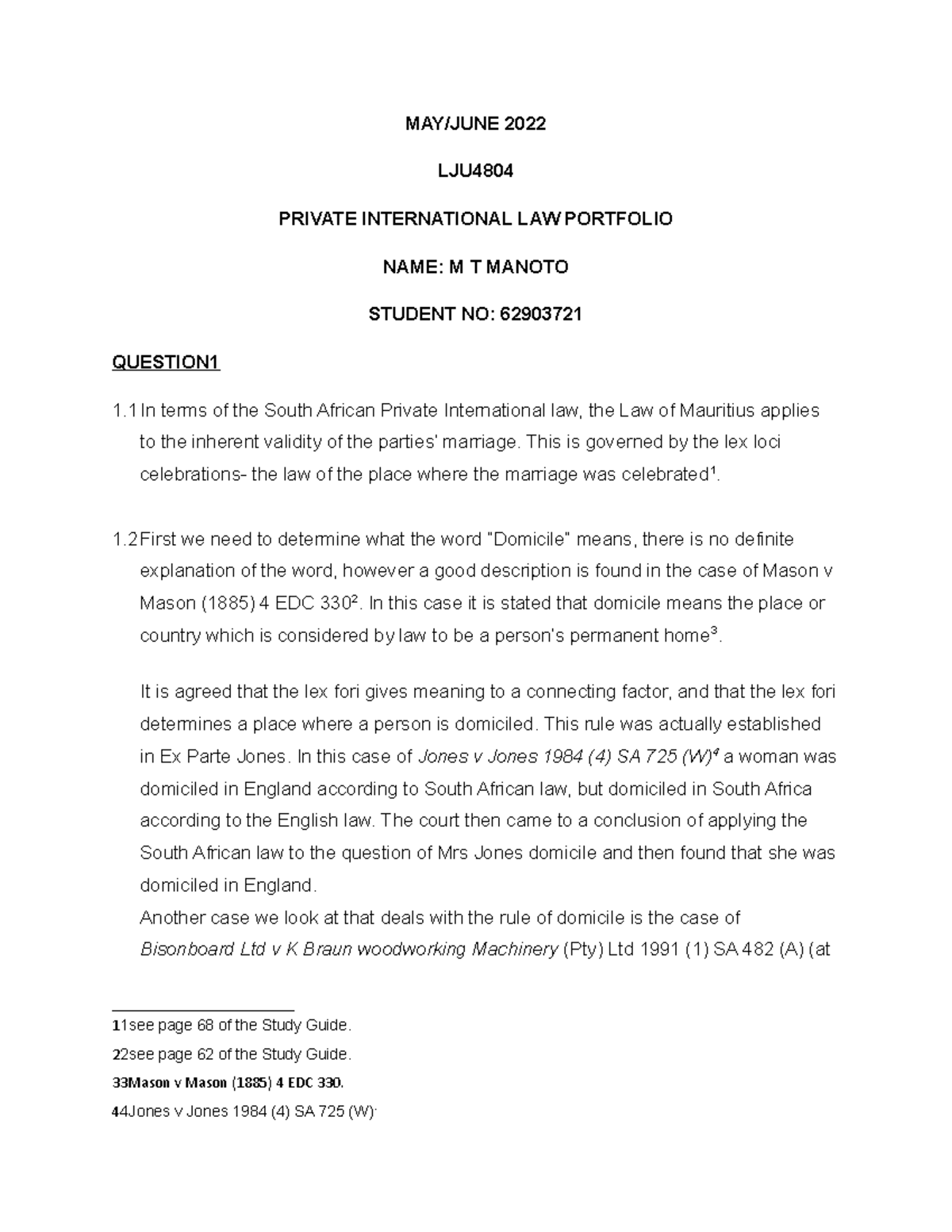 M T Manoto-62903721, LJU 4804 EXAM Porfolio - MAY/JUNE 2022 LJU PRIVATE ...