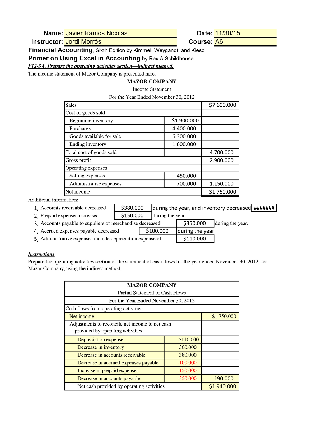 Excel 3 Chapter 12 Name Javier Ramos Nicol Date 11 30 15 Instructor Jordi Morr Studocu