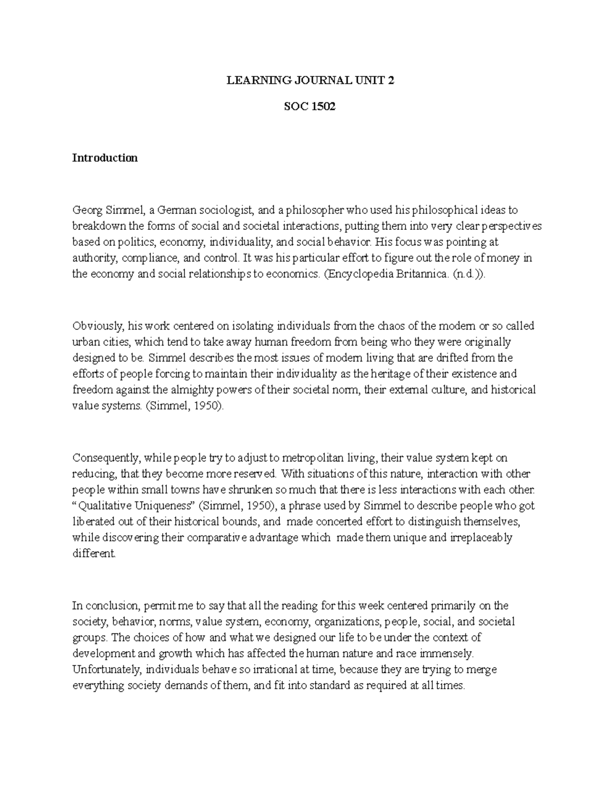 Learning Journal UNIT 2. SOC 1502 - LEARNING JOURNAL UNIT 2 SOC 1502 ...