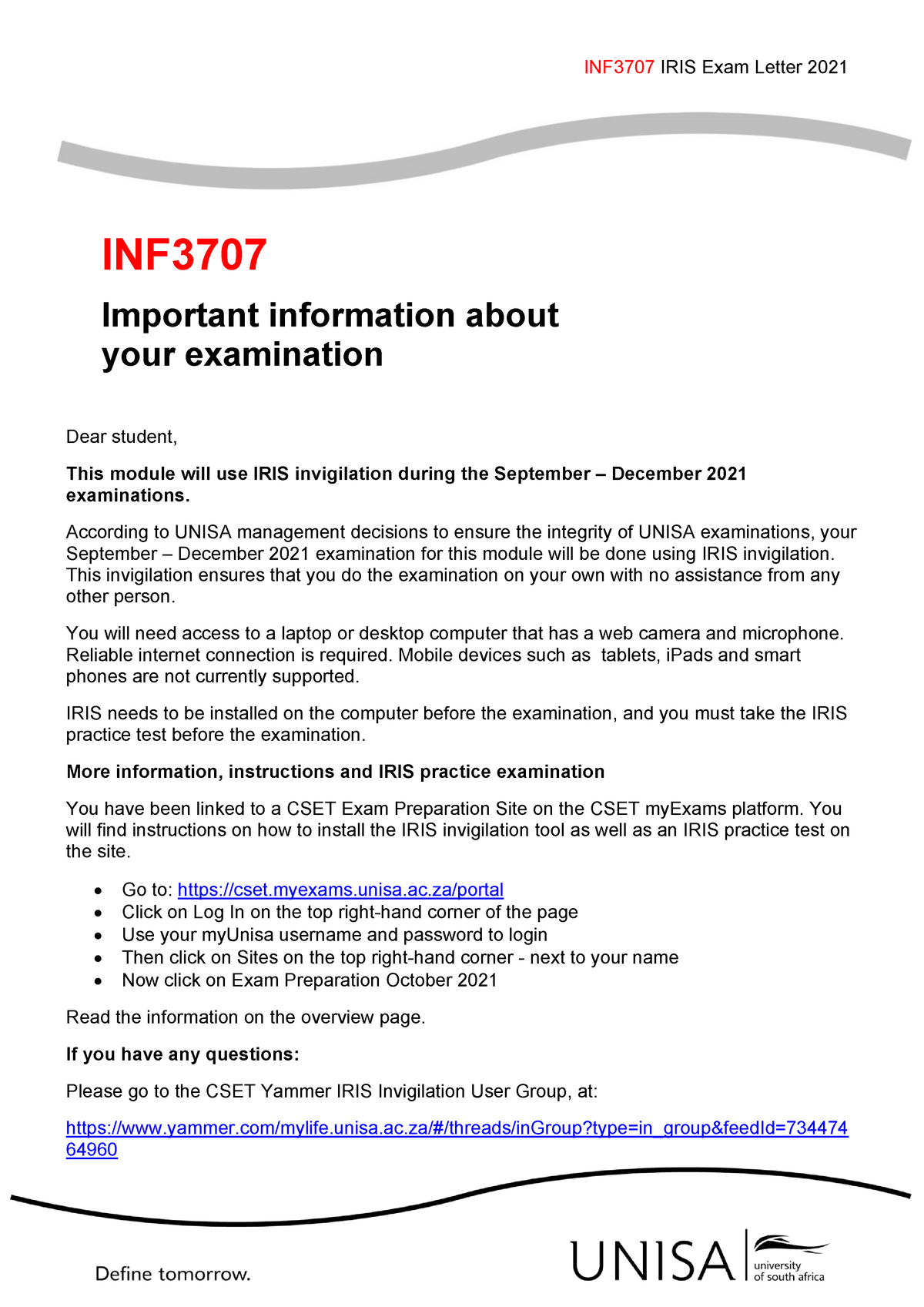 INF3707 - IRIS EXAM TUT Letter 2021 - INF3707 IRIS Exam Letter 2021 INF ...