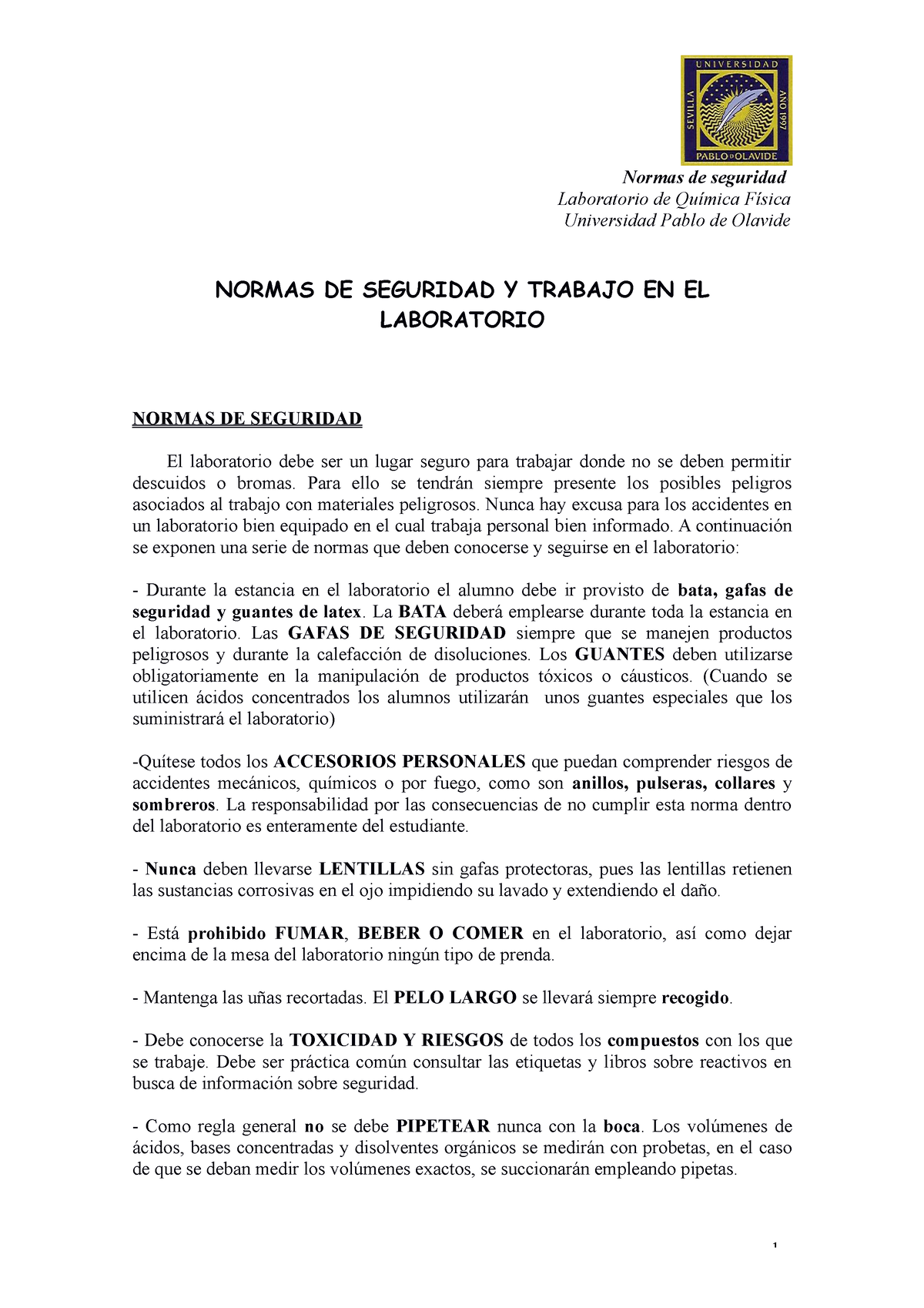 Normas De Seguridad Y Trabajo En El Laboratorio Aqf 1 Laboratorio De Química Física 0192