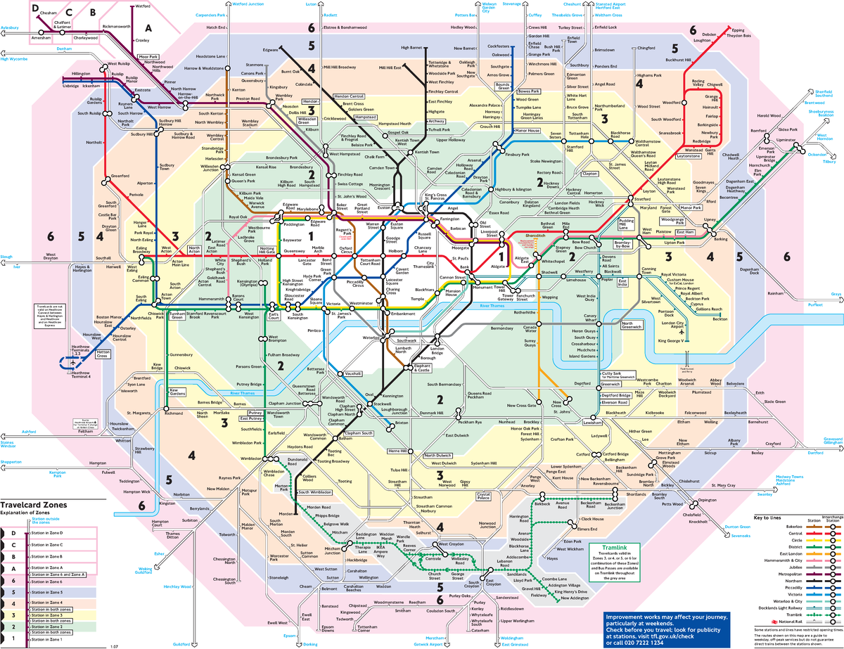 Tube Map - Map - C B D A River Thames River Thames Waterloo & City ...