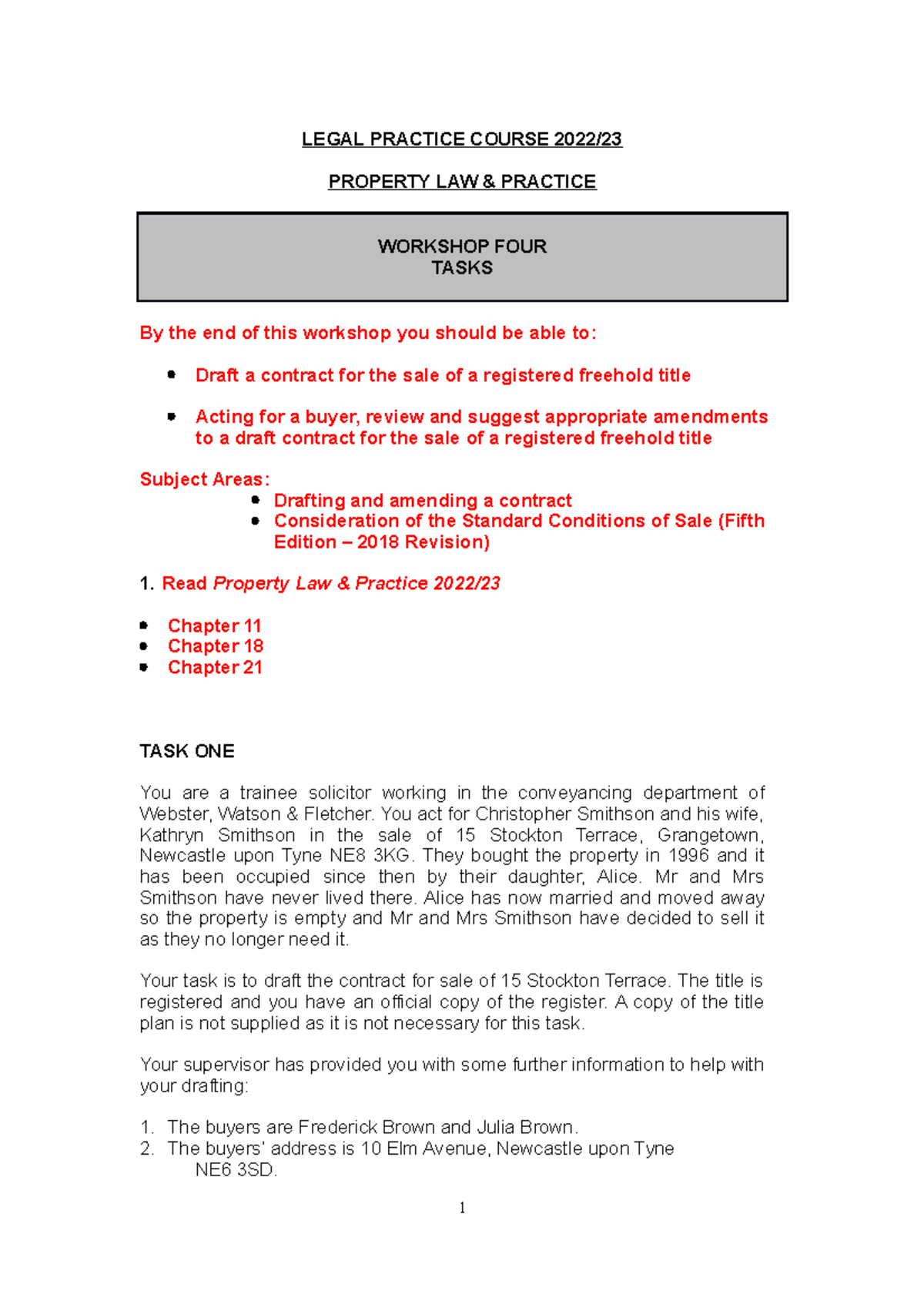 Workshop 4 Notes - LEGAL PRACTICE COURSE 2022/ PROPERTY LAW & PRACTICE ...