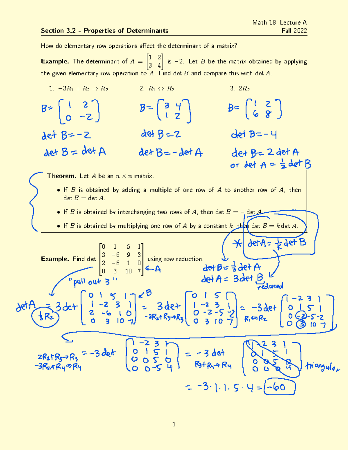 Section 3 - 3.2 - Section 3 - Properties Of Determinants Math 18 ...