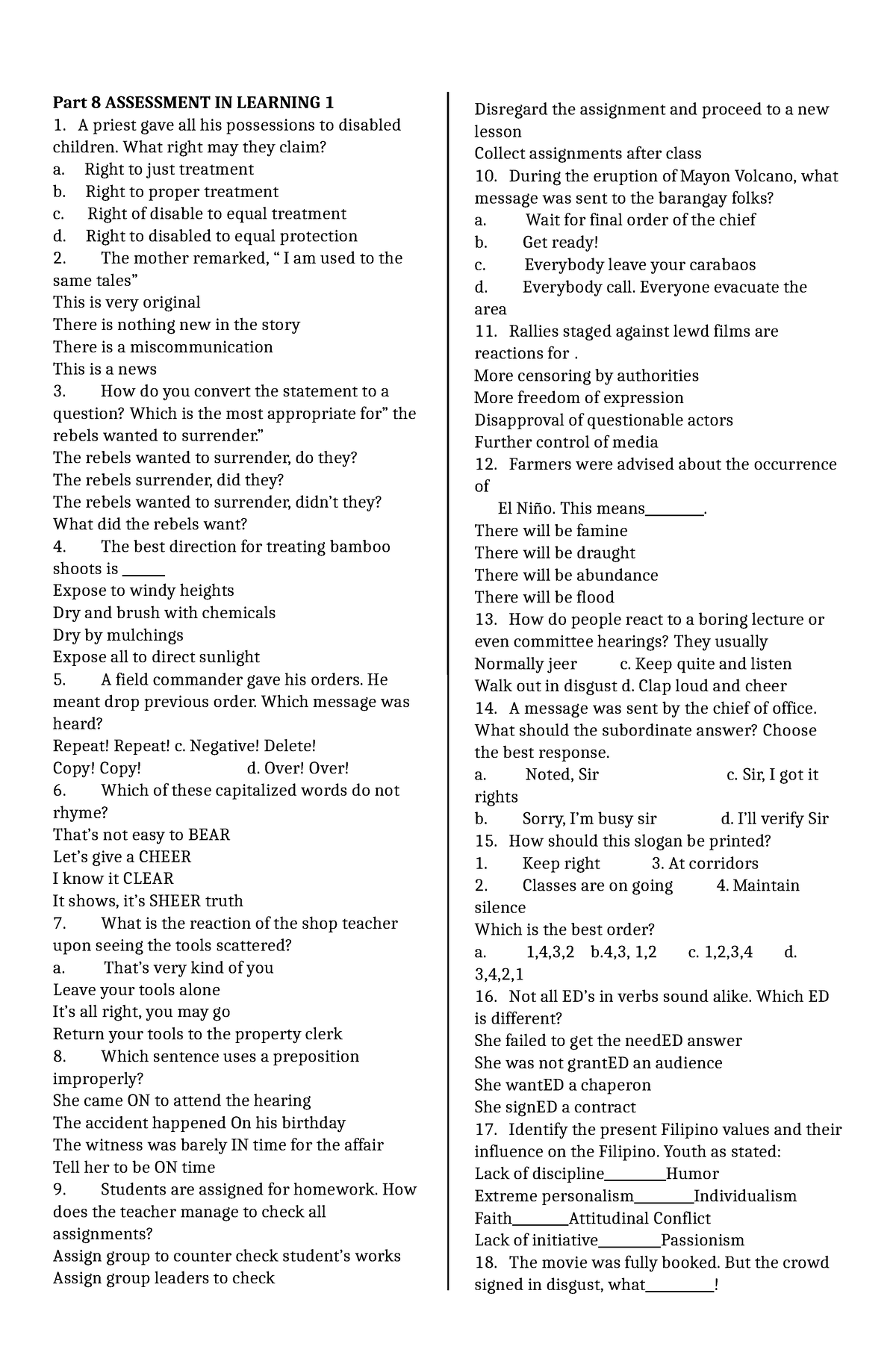 Assessment IN Learning 1-PART 8 - Part 8 ASSESSMENT IN LEARNING 1 A ...