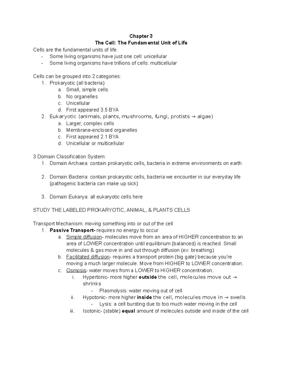 Chapter 3 - Chapter 3 The Cell: The Fundamental Unit of Life Cells are ...