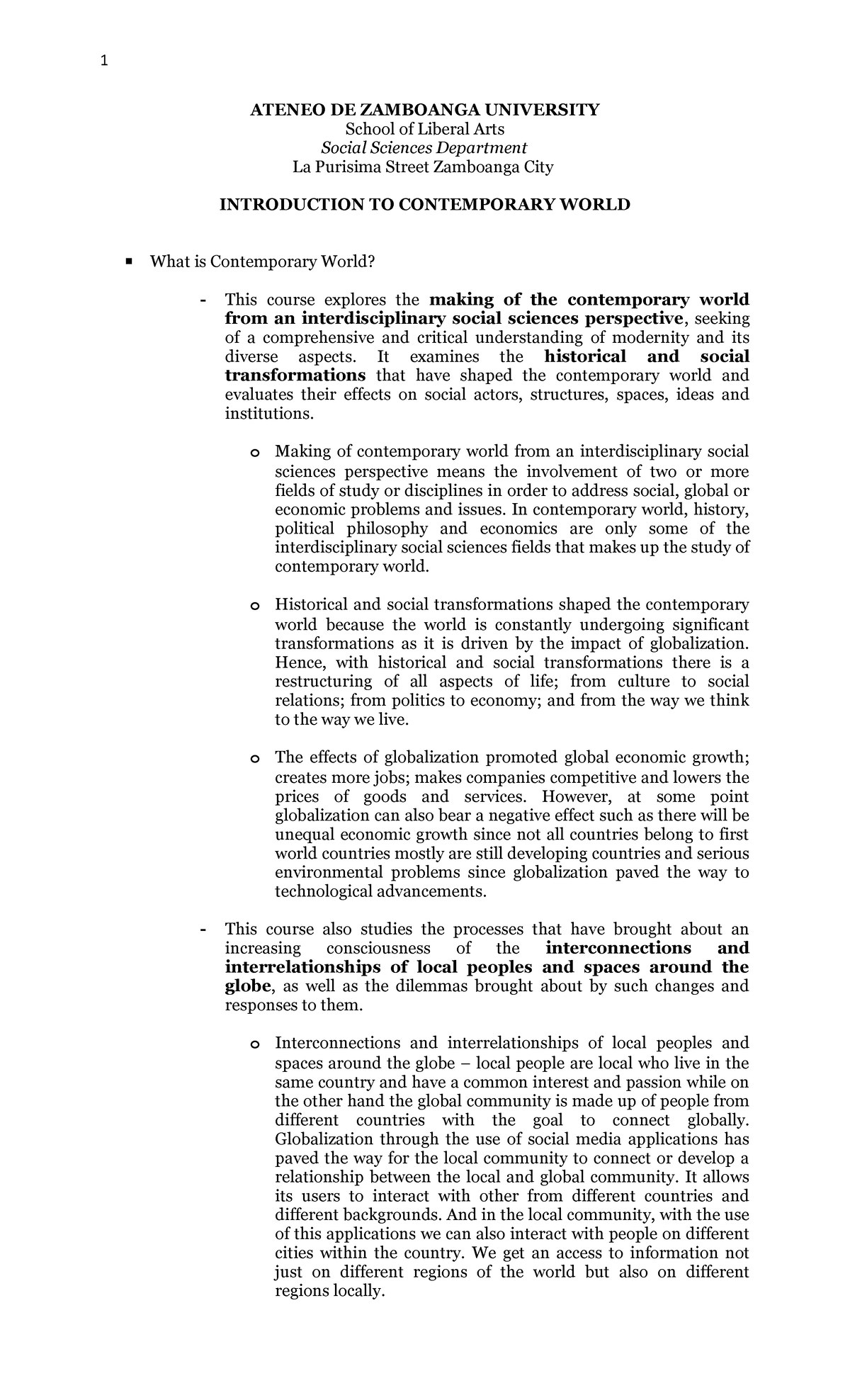 Handout Introduction-to-Contemporary-World - ATENEO DE ZAMBOANGA ...