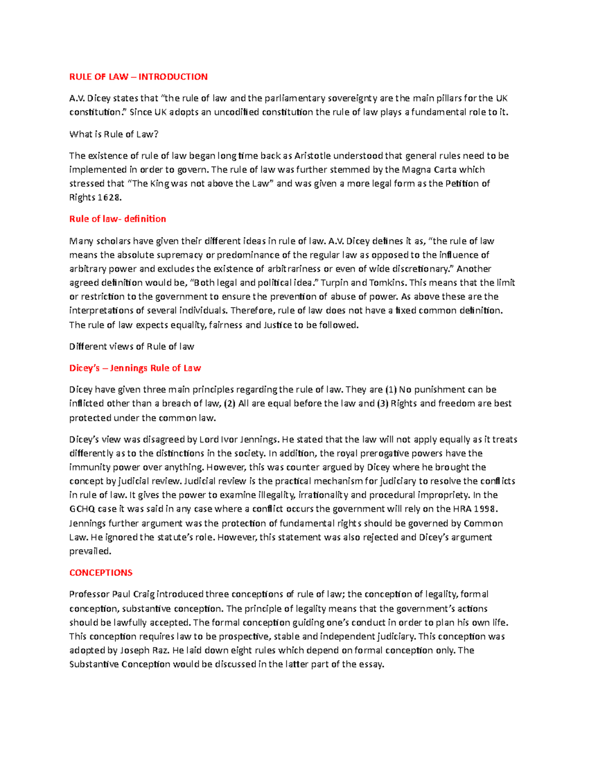3 RULE OF LAW - NIIUGGG - RULE OF LAW – INTRODUCTION A. Dicey states ...