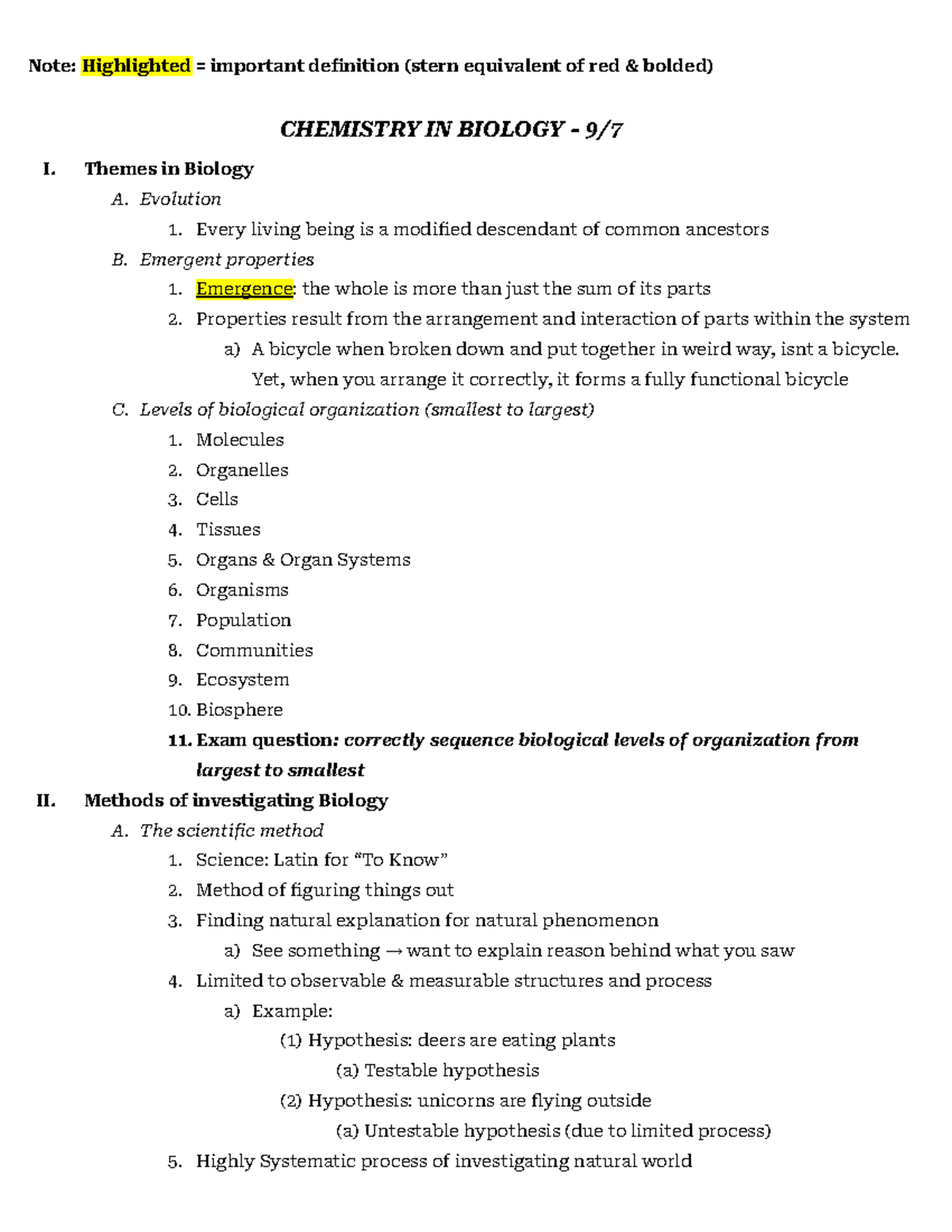 Gen Bio 115 Notes - Note: Highlighted = important denition (stern ...