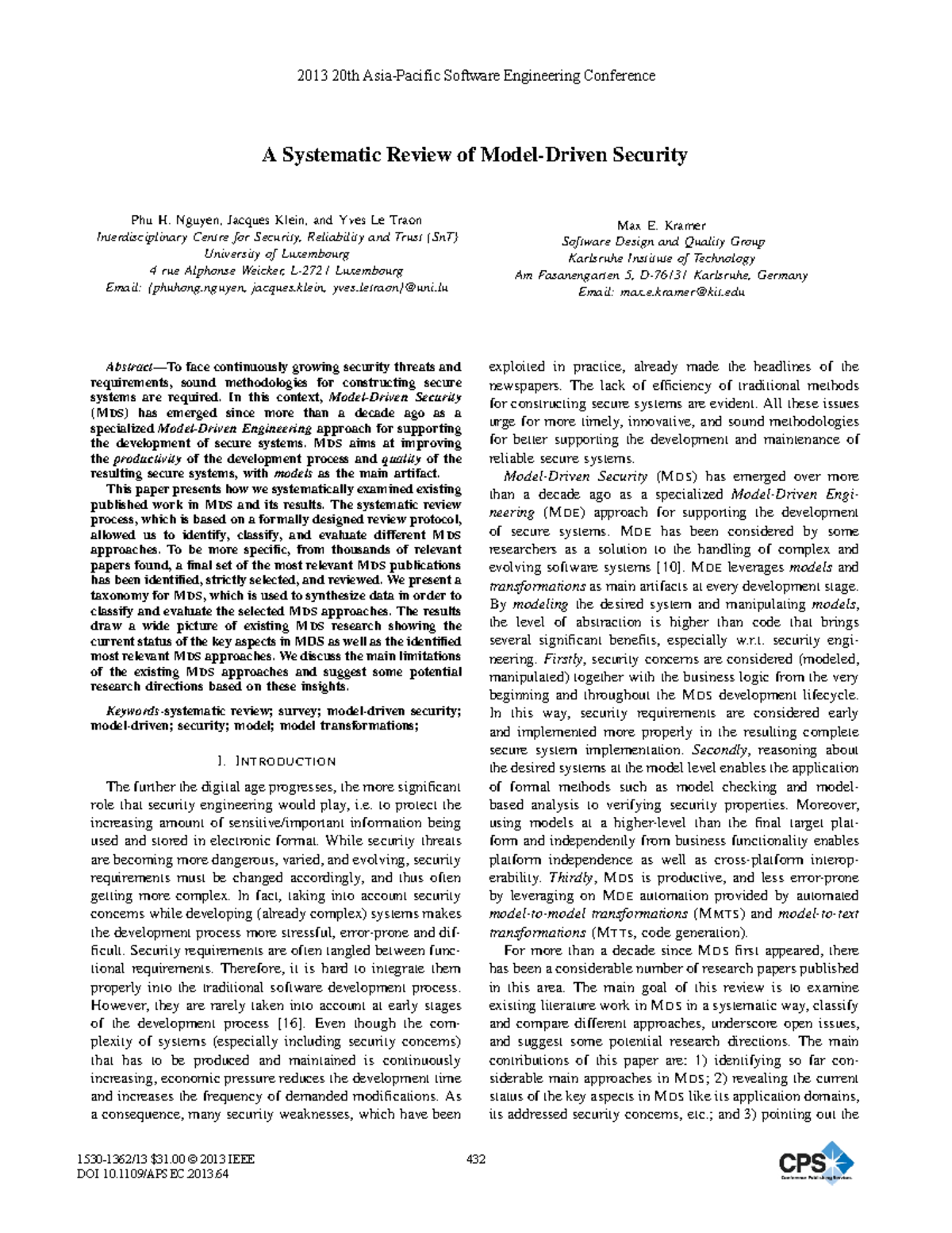 A Systematic Review of Model-Driven Security - Nguyen, Jacques Klein ...