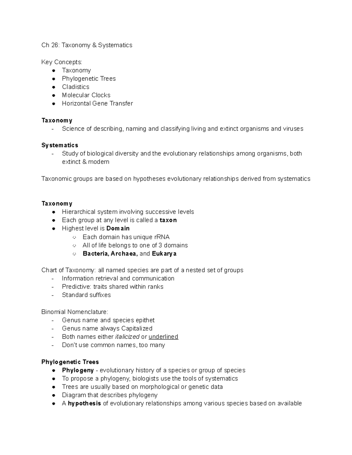 Taxonomy & Systematics - Ch 26: Taxonomy & Systematics Key Concepts ...