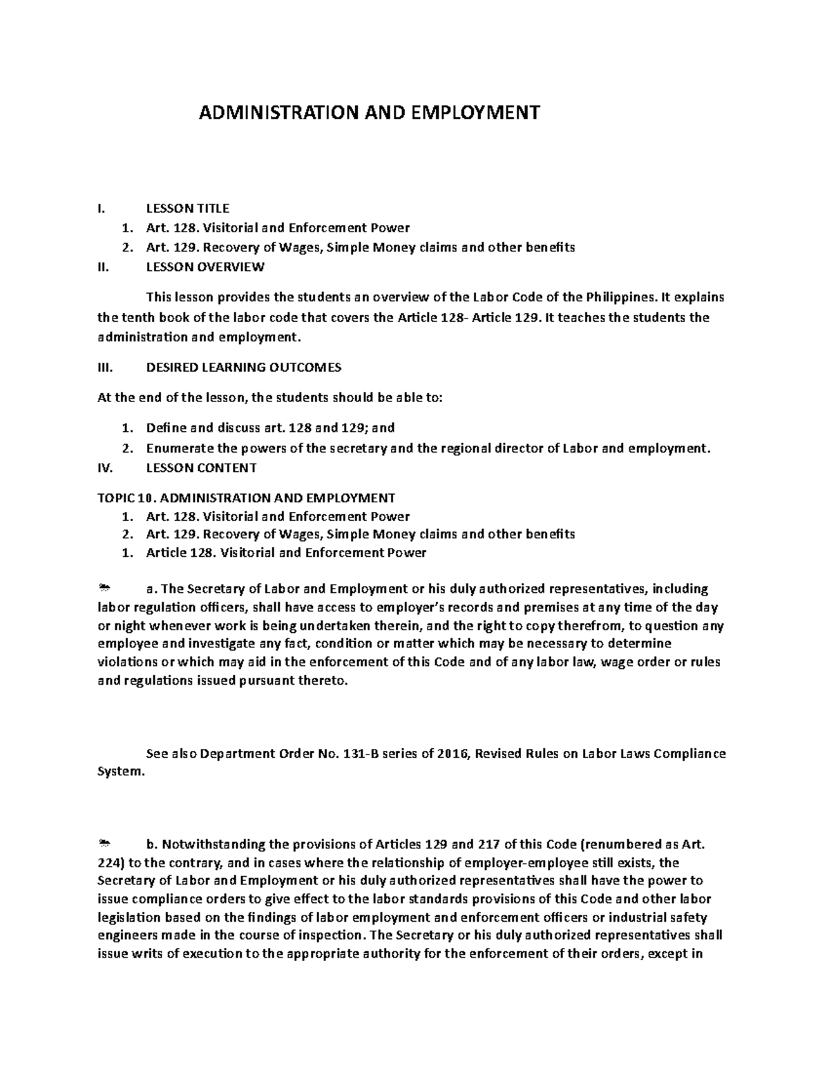 Administration AND Employment NEW Labor CODE - ADMINISTRATION AND ...