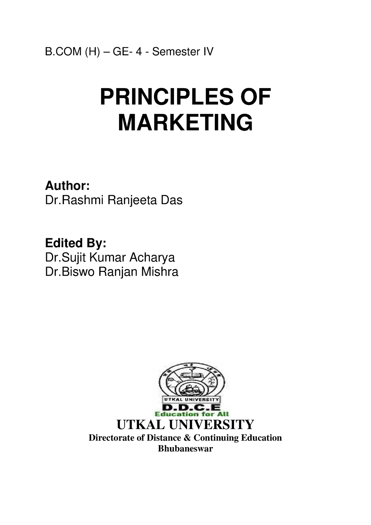 Principle Of Marketing - B (H) – GE- 4 - Semester IV PRINCIPLES OF ...