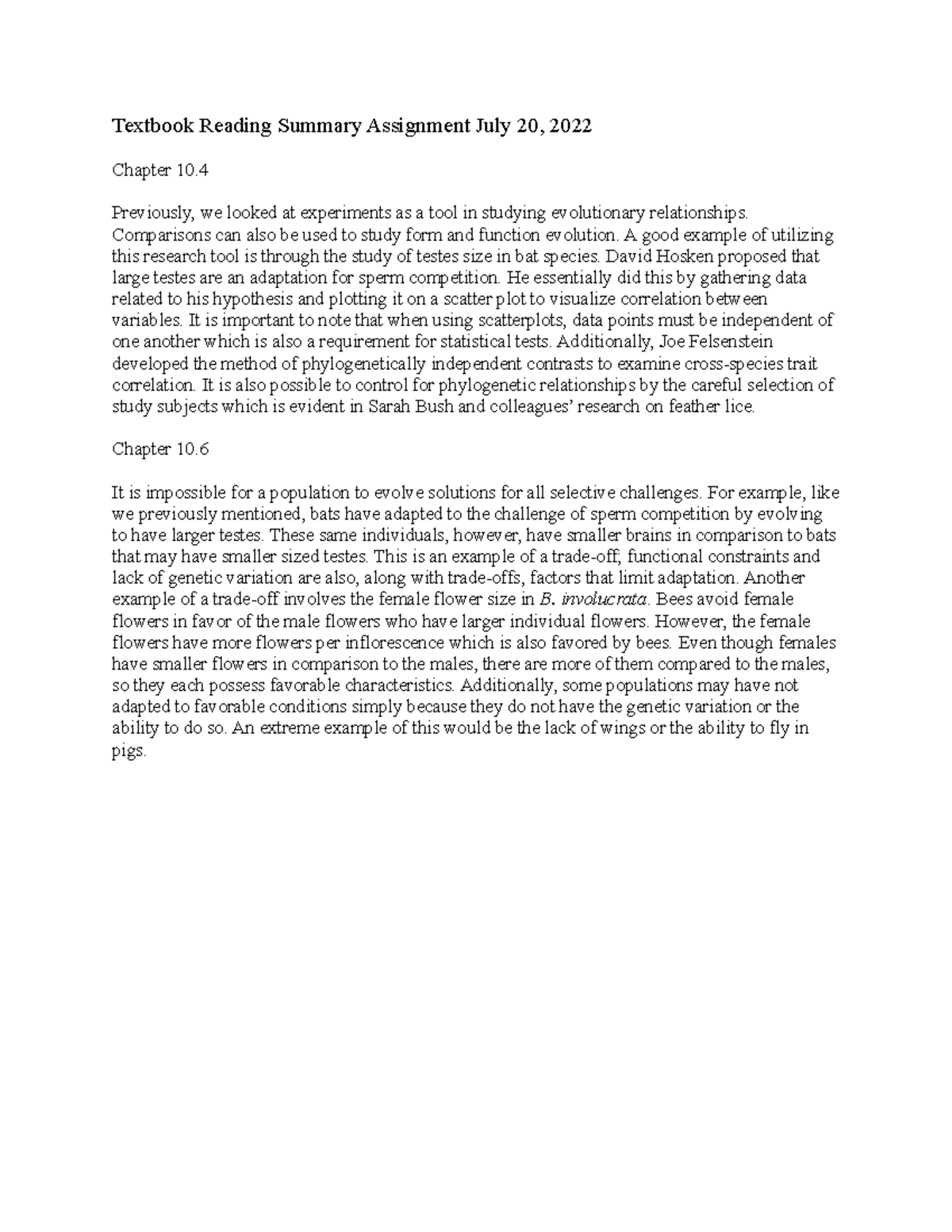 Textbook Summary Assignment - Textbook Reading Summary Assignment July ...