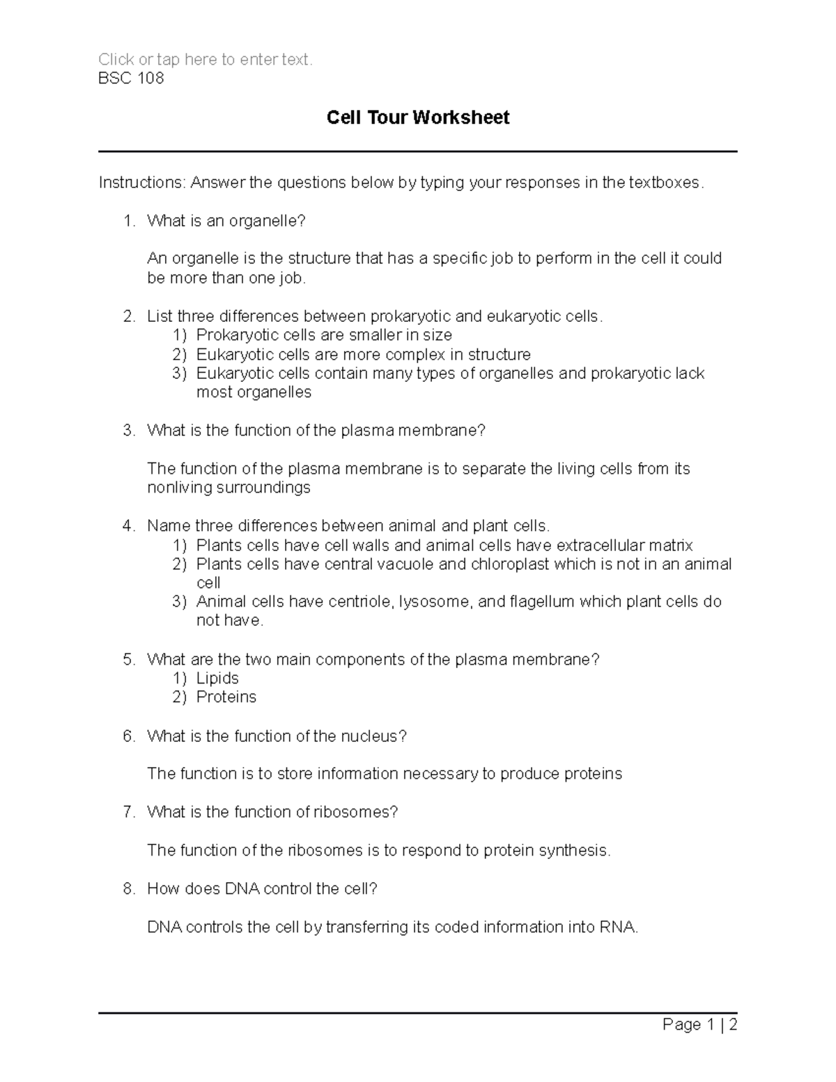 Cell tour worksheet Click or tap here to enter text. BSC 108 Cell