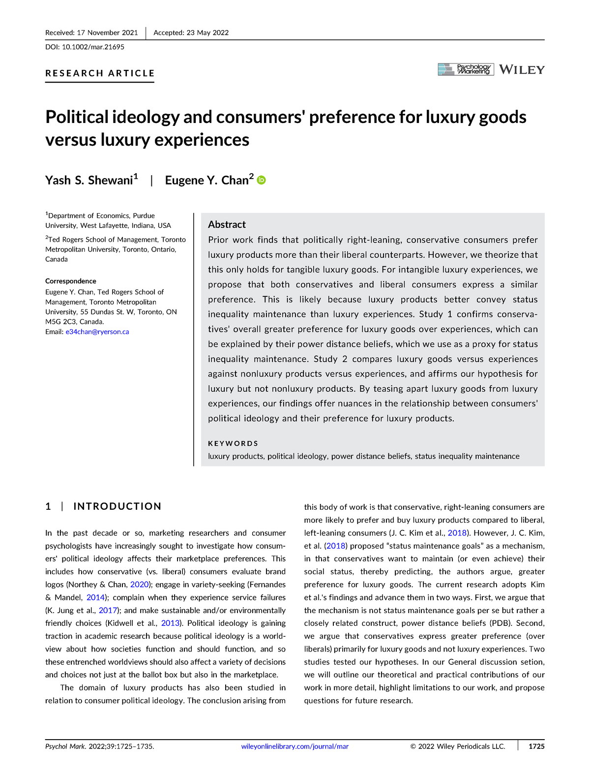 Political Ideology And Consumers Preference For L - Received: 17 ...