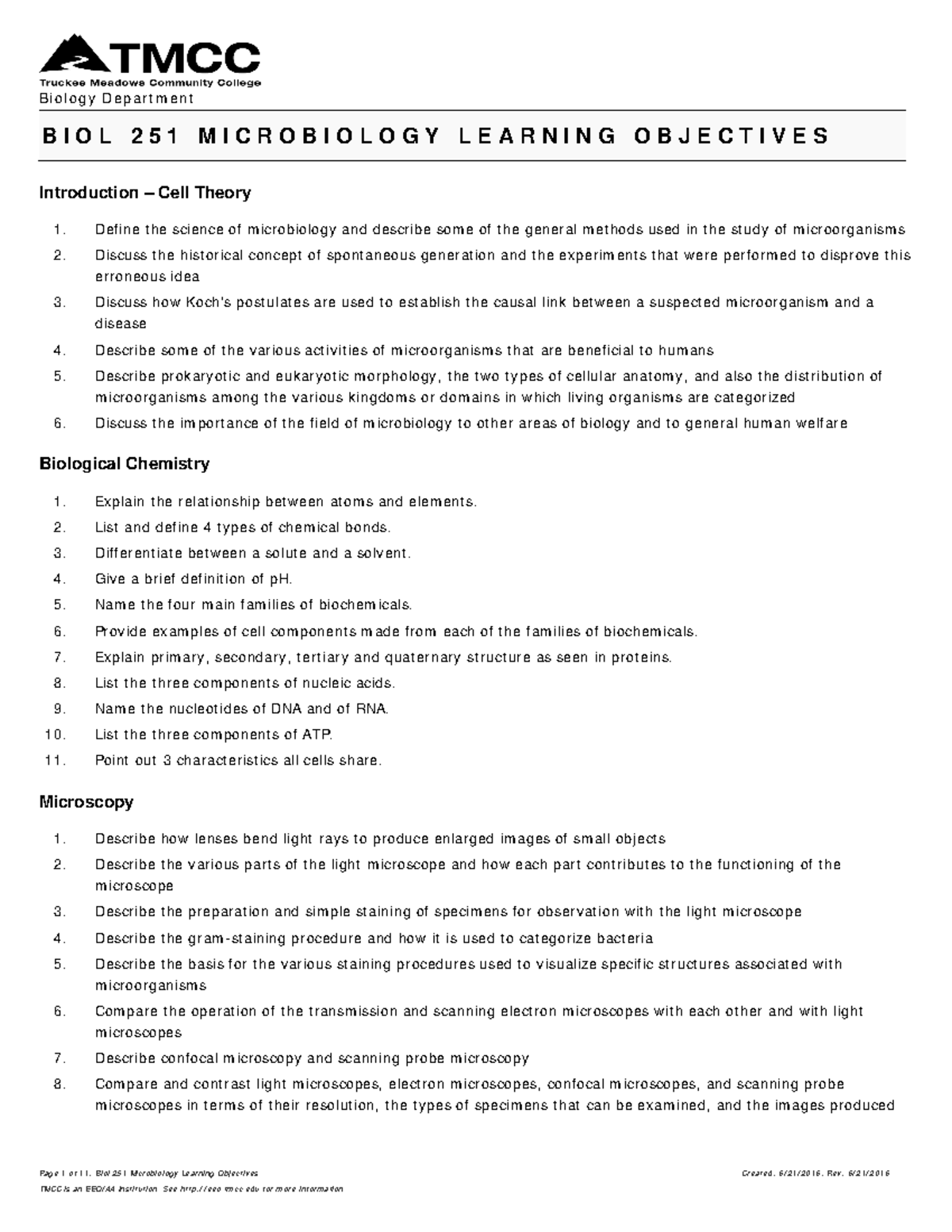 Biology biol251 course objectives Biology D e pa r t m e nt B I O L 2
