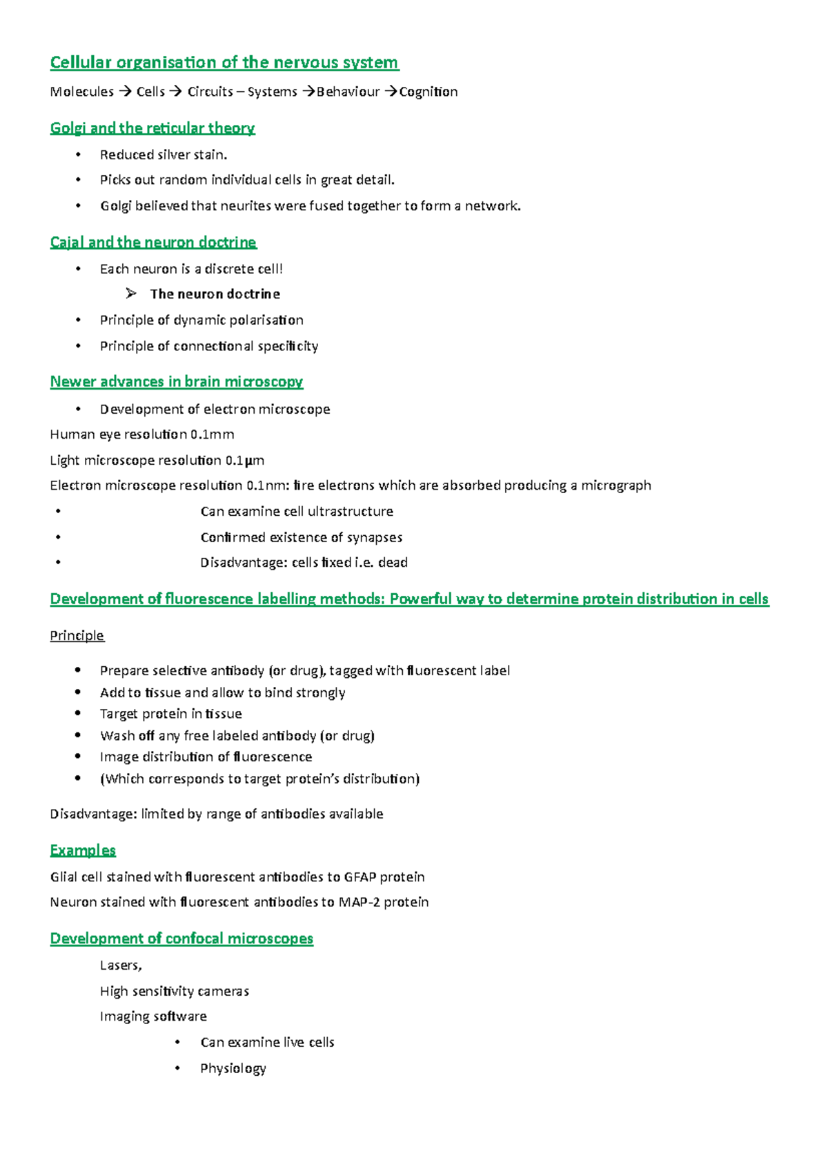 Lect 12 Cellular organisation of the nervous system - Cellular ...